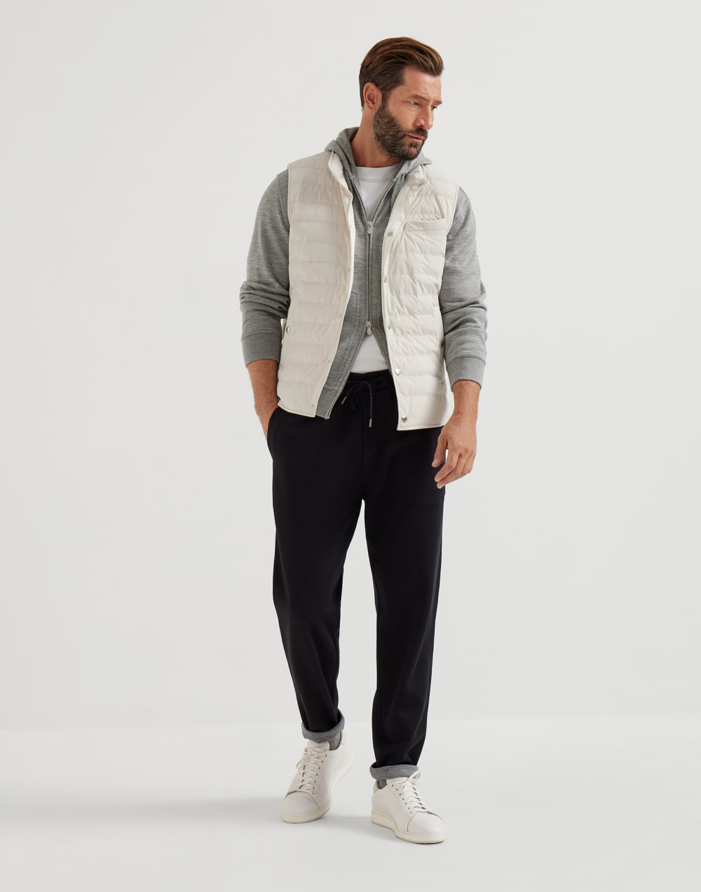 双层毛圈布长裤 黑色 男款 - Brunello Cucinelli