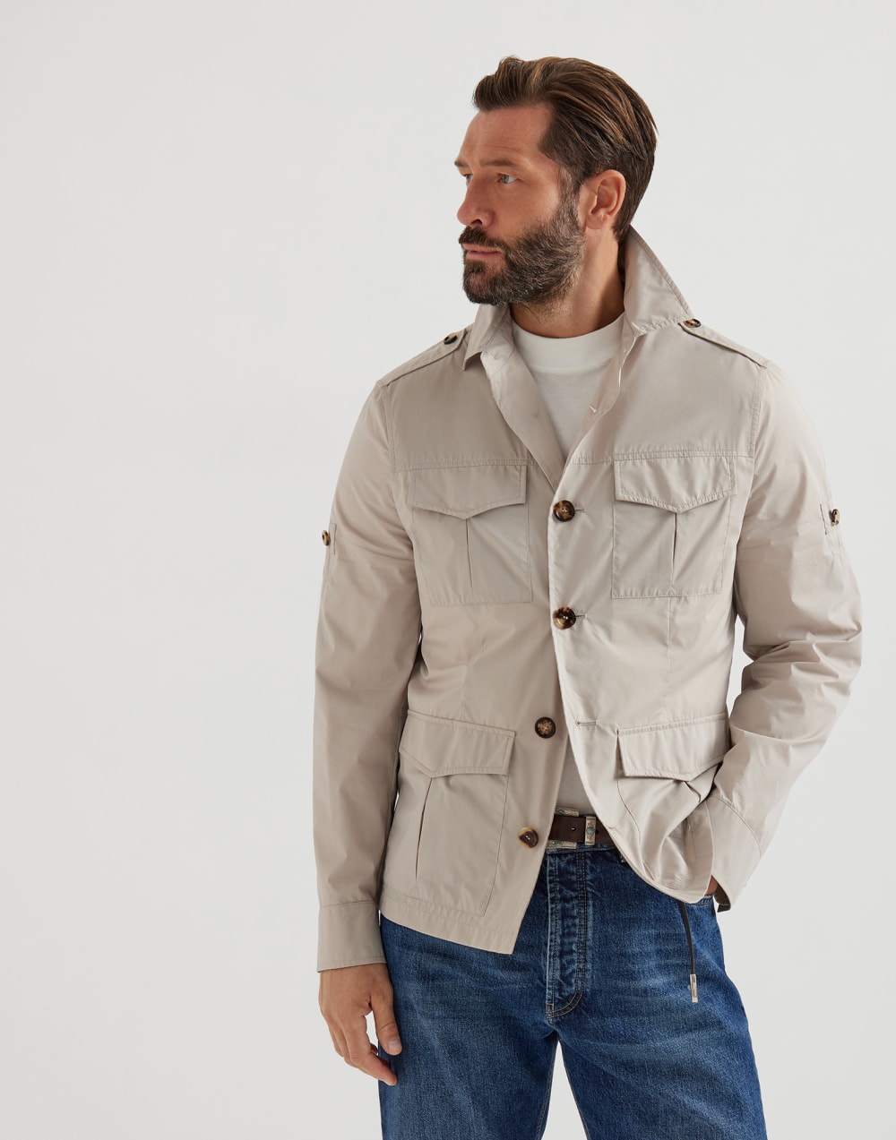 Unlined safari jacket Cool Beige Man - Brunello Cucinelli