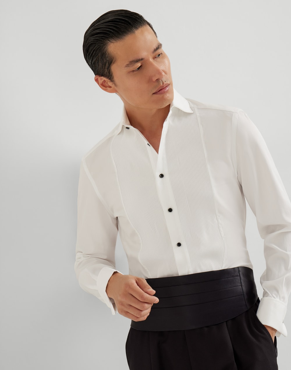 Tuxedo shirt with pleating White Man - Brunello Cucinelli