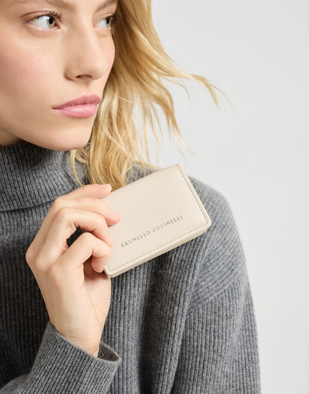 皮质三折钱包 象牙色 女款 - Brunello Cucinelli