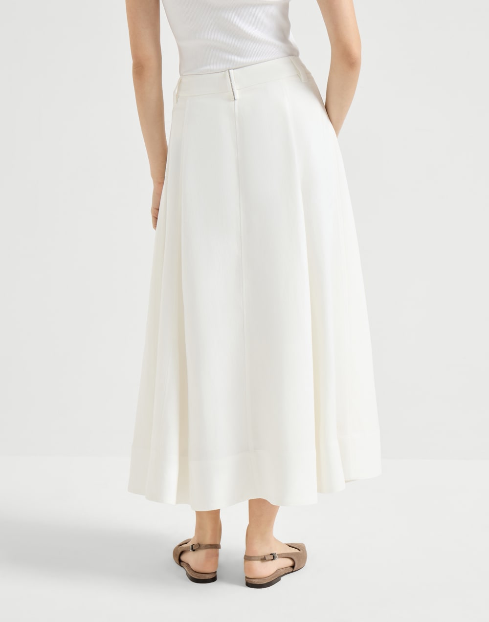 Twill sartorial skirt with monili White Woman - Brunello Cucinelli