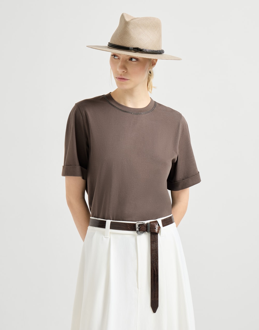 Cotton jersey T-shirt Brown Woman - Brunello Cucinelli