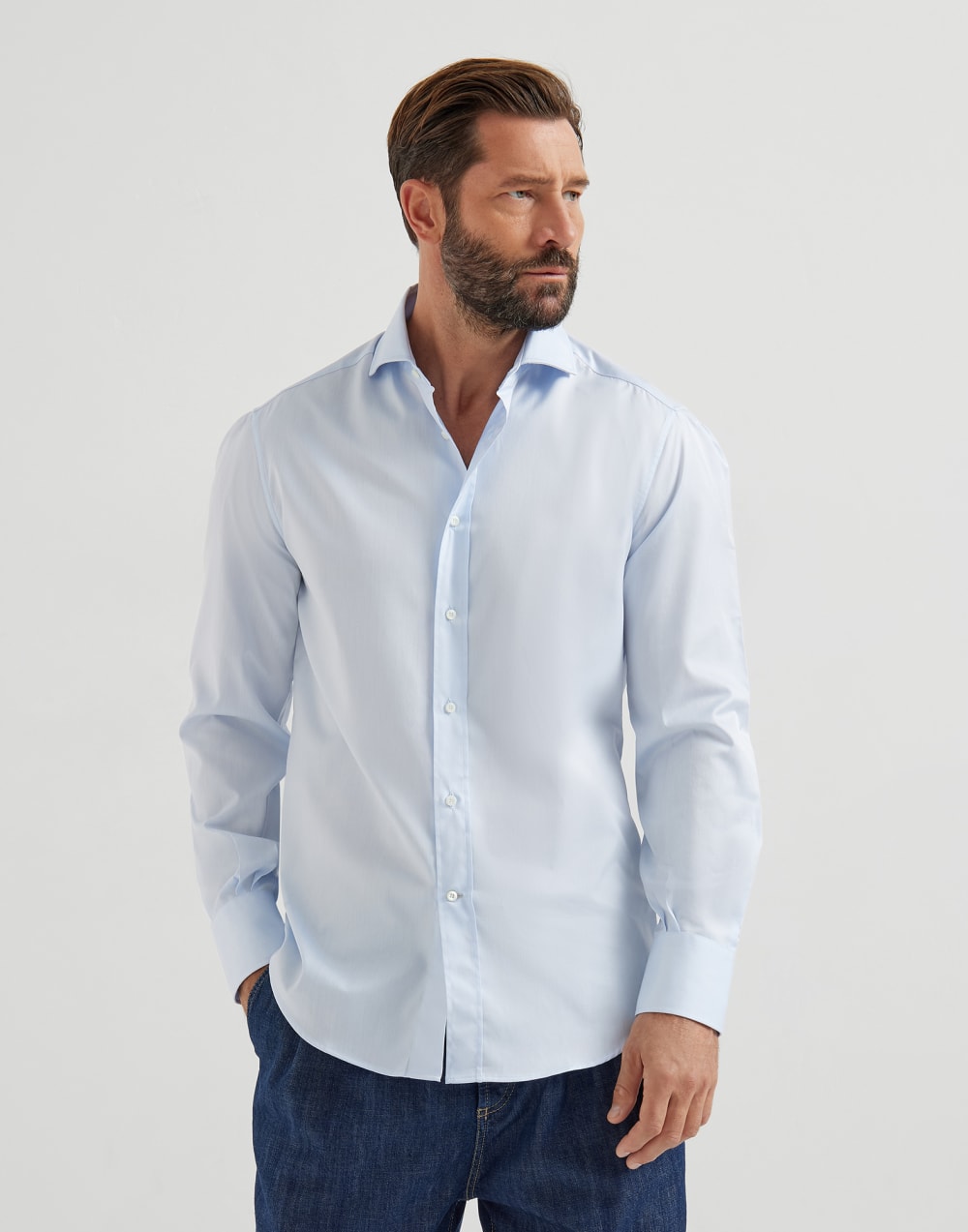 スプレッドカラー付き シャツ アジュールブルー メンズ - Brunello Cucinelli