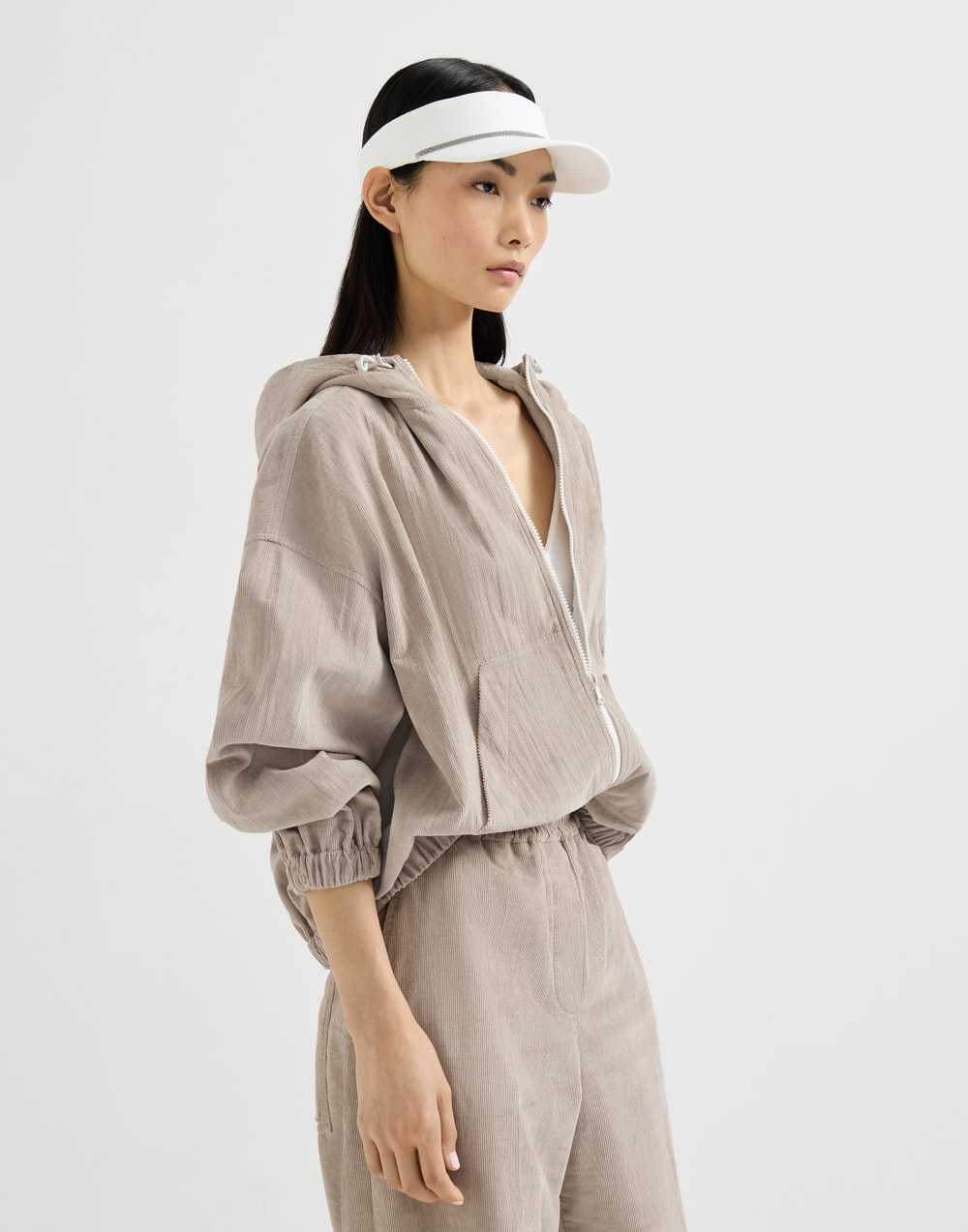 Narrow wale corduroy sweatshirt Beige Woman - Brunello Cucinelli