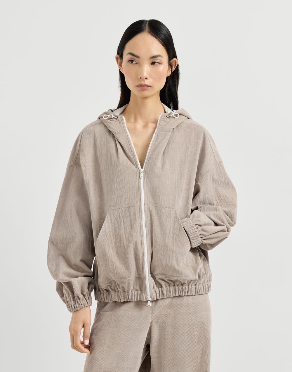 Narrow wale corduroy sweatshirt Beige Woman - Brunello Cucinelli