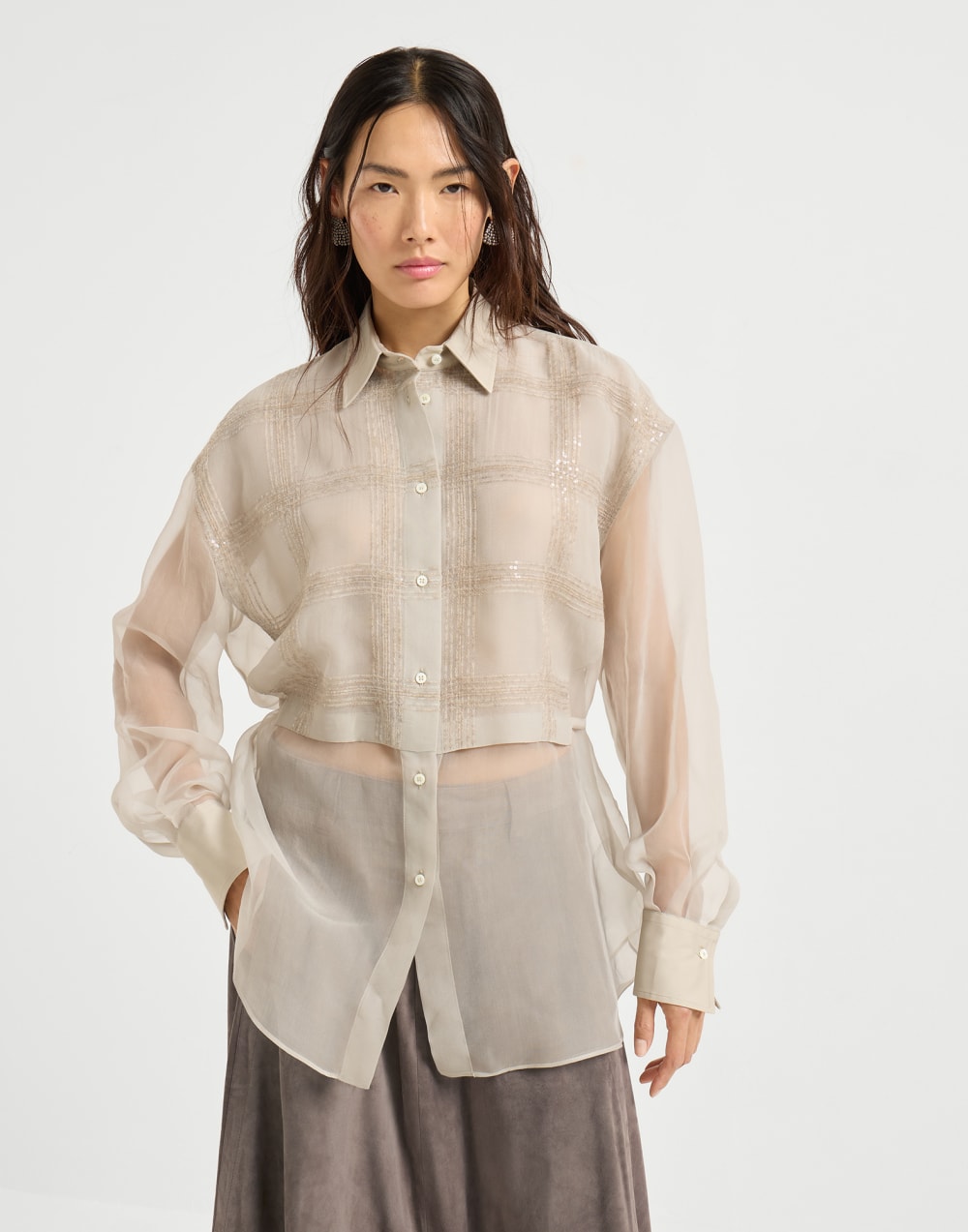 闪耀刺绣衬衫 冷米色 女款 - Brunello Cucinelli