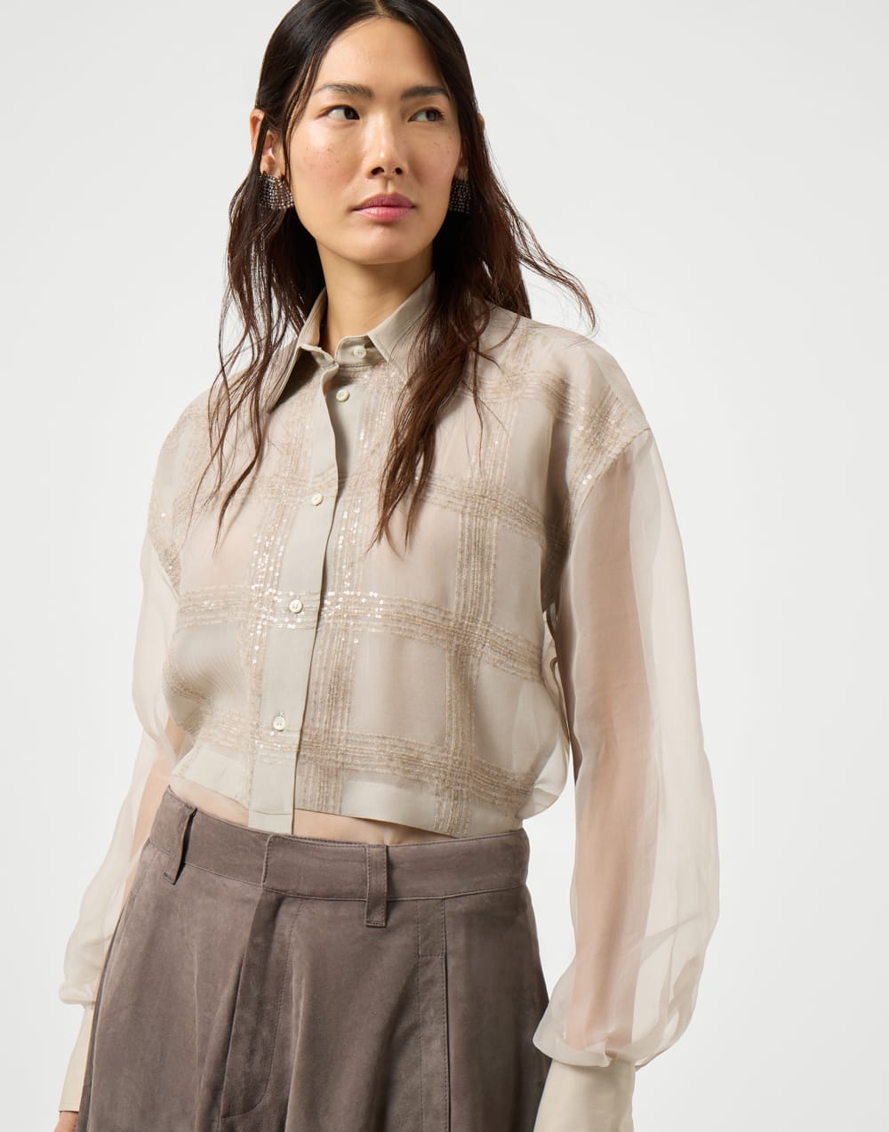 闪耀刺绣衬衫 冷米色 女款 - Brunello Cucinelli