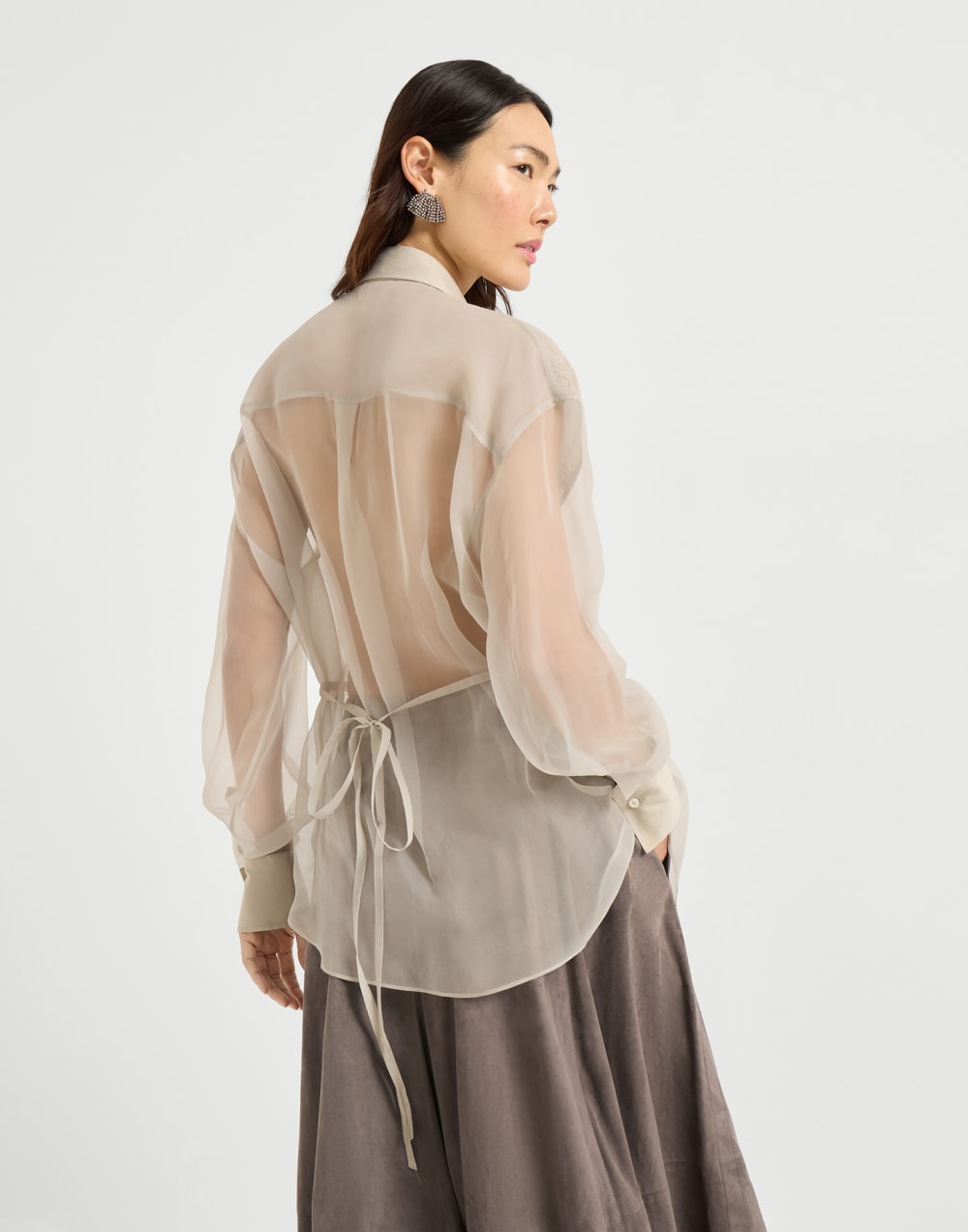 闪耀刺绣衬衫 冷米色 女款 - Brunello Cucinelli