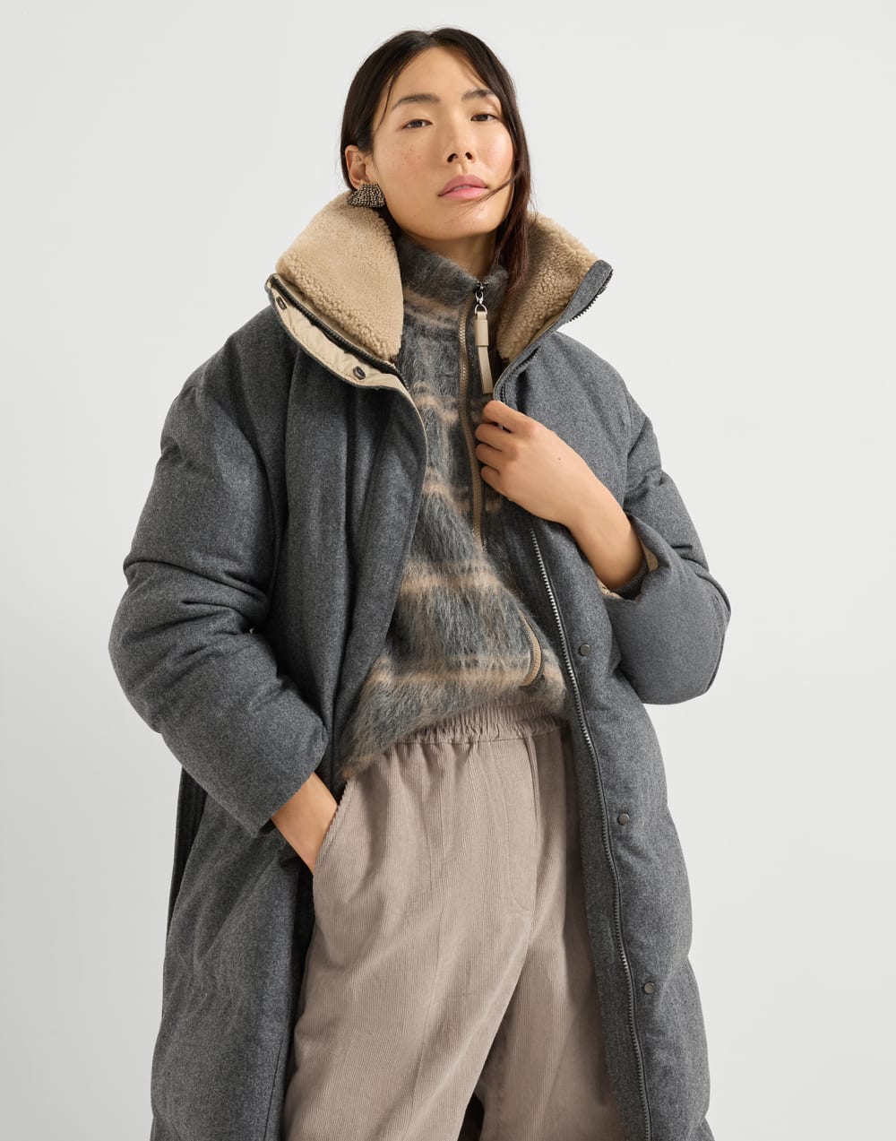 初剪羊毛法兰绒羽绒外套 深灰 女款 - Brunello Cucinelli