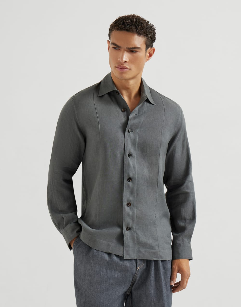 Linen shirt Anthracite Man - Brunello Cucinelli