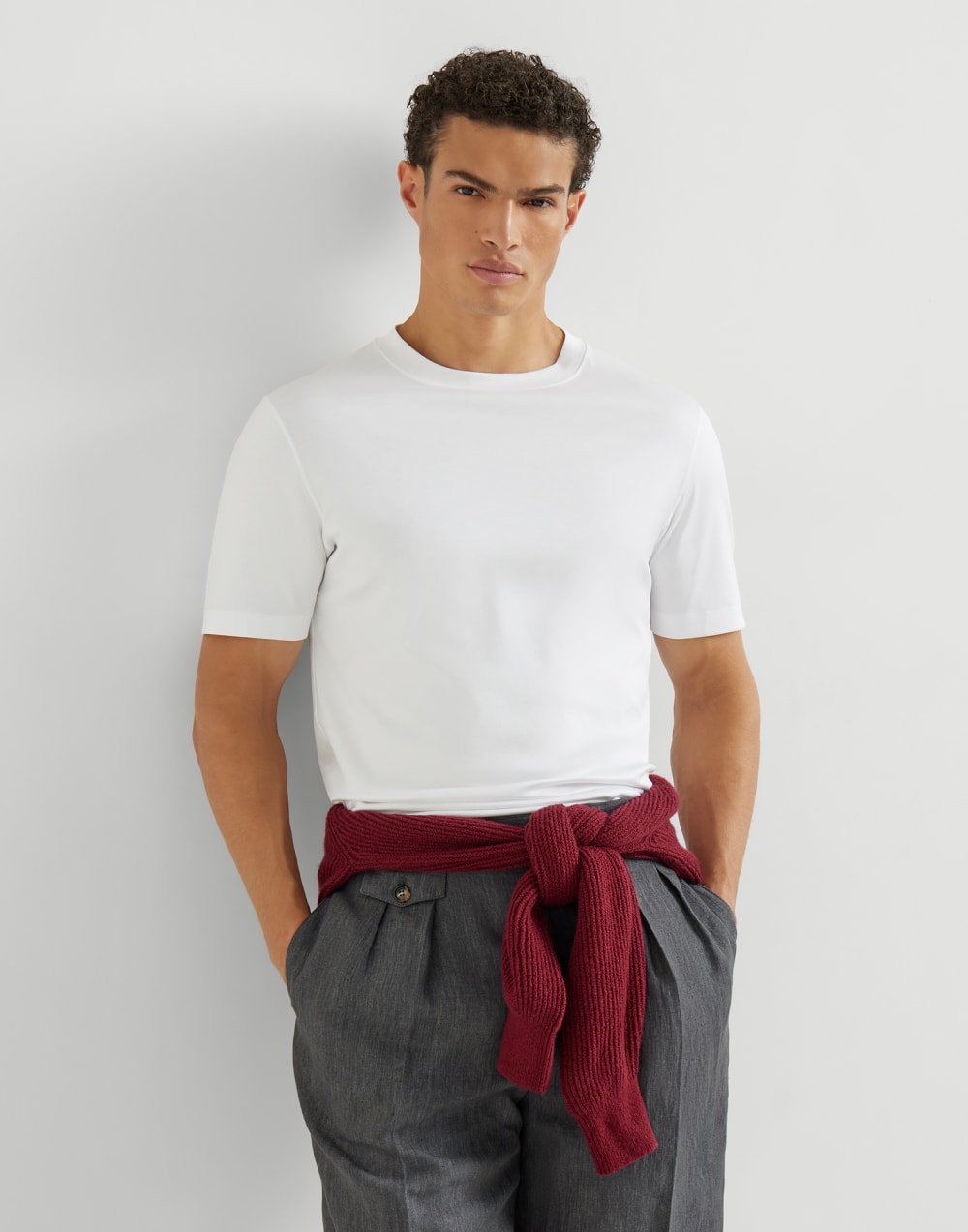 Rundhals-T-Shirt aus Baumwolljersey Weiß Herren - Brunello Cucinelli