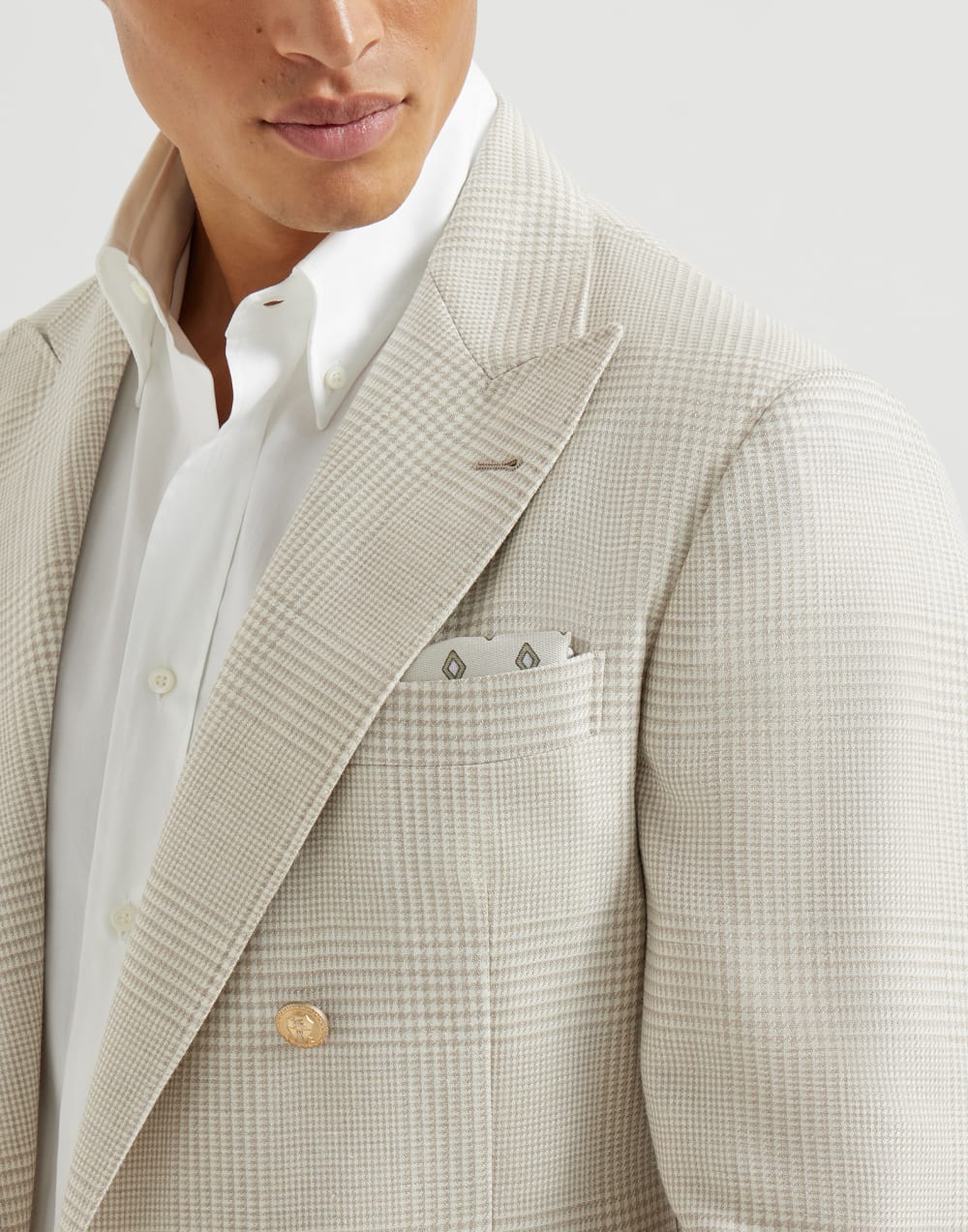 花纹真丝口袋巾 巴拿马色 男款 - Brunello Cucinelli