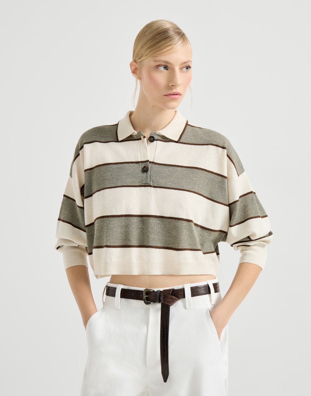 Polo Crop de punto Sparkling Salvia Mujer - Brunello Cucinelli