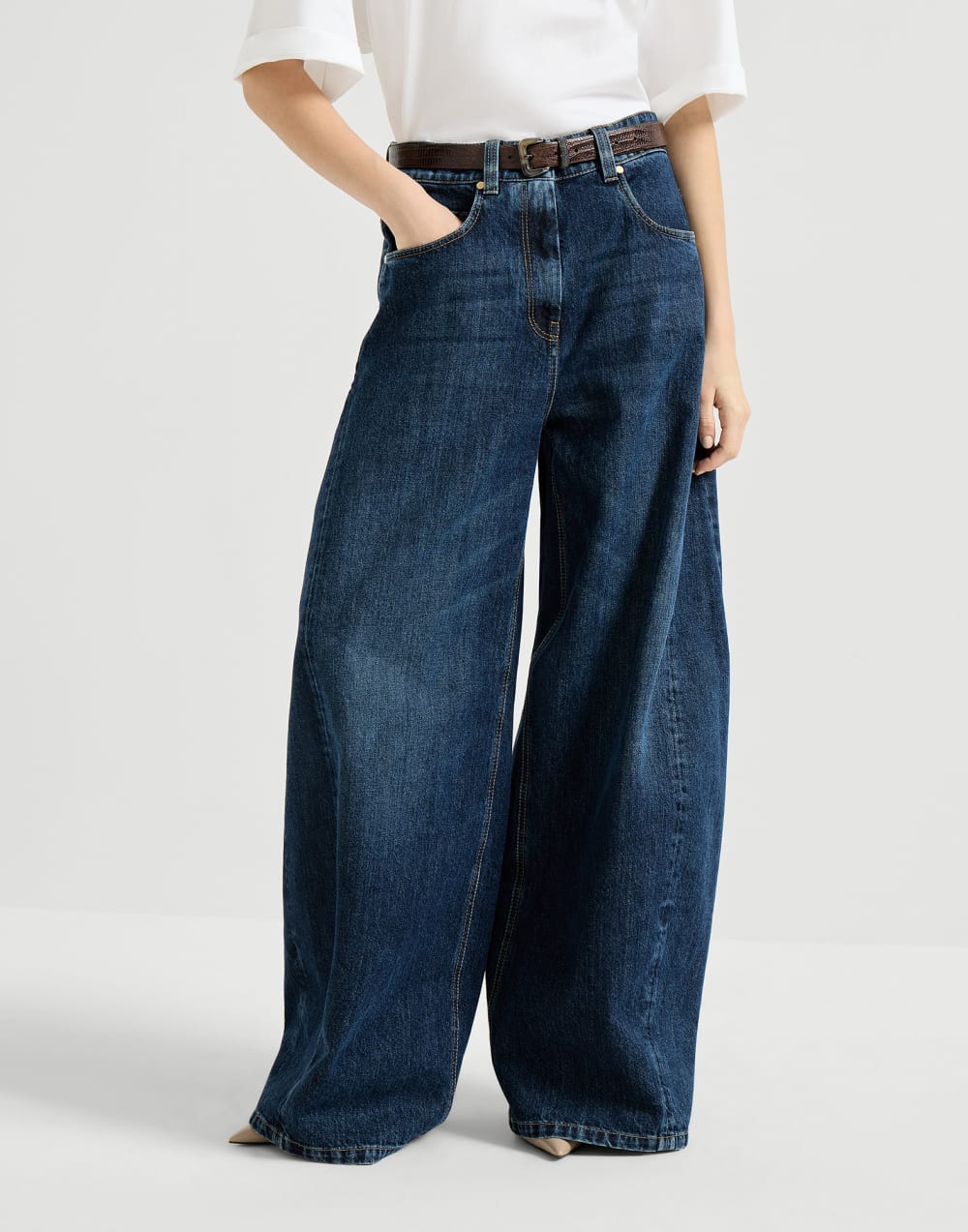 Pantalon large Denim Foncé Femme - Brunello Cucinelli