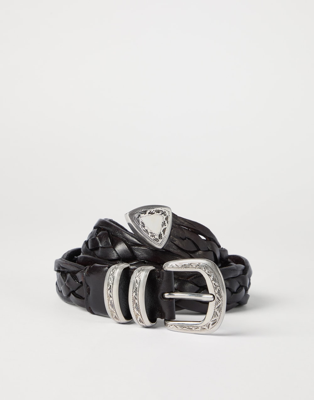 Braided calfskin belt Brown Man - Brunello Cucinelli