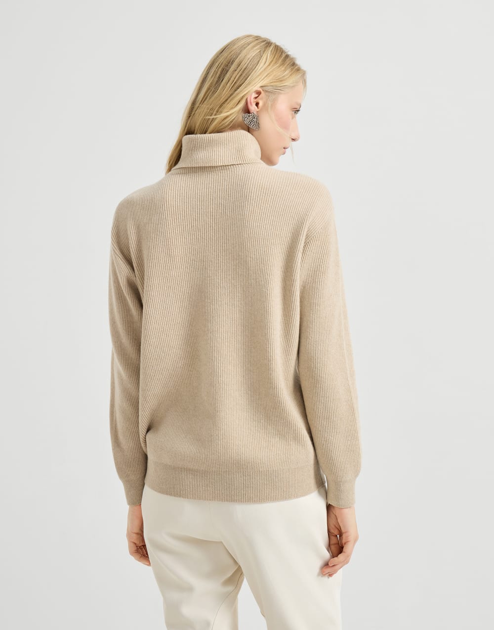 Cashmere and vicuña turtleneck sweater Beige Woman - Brunello Cucinelli