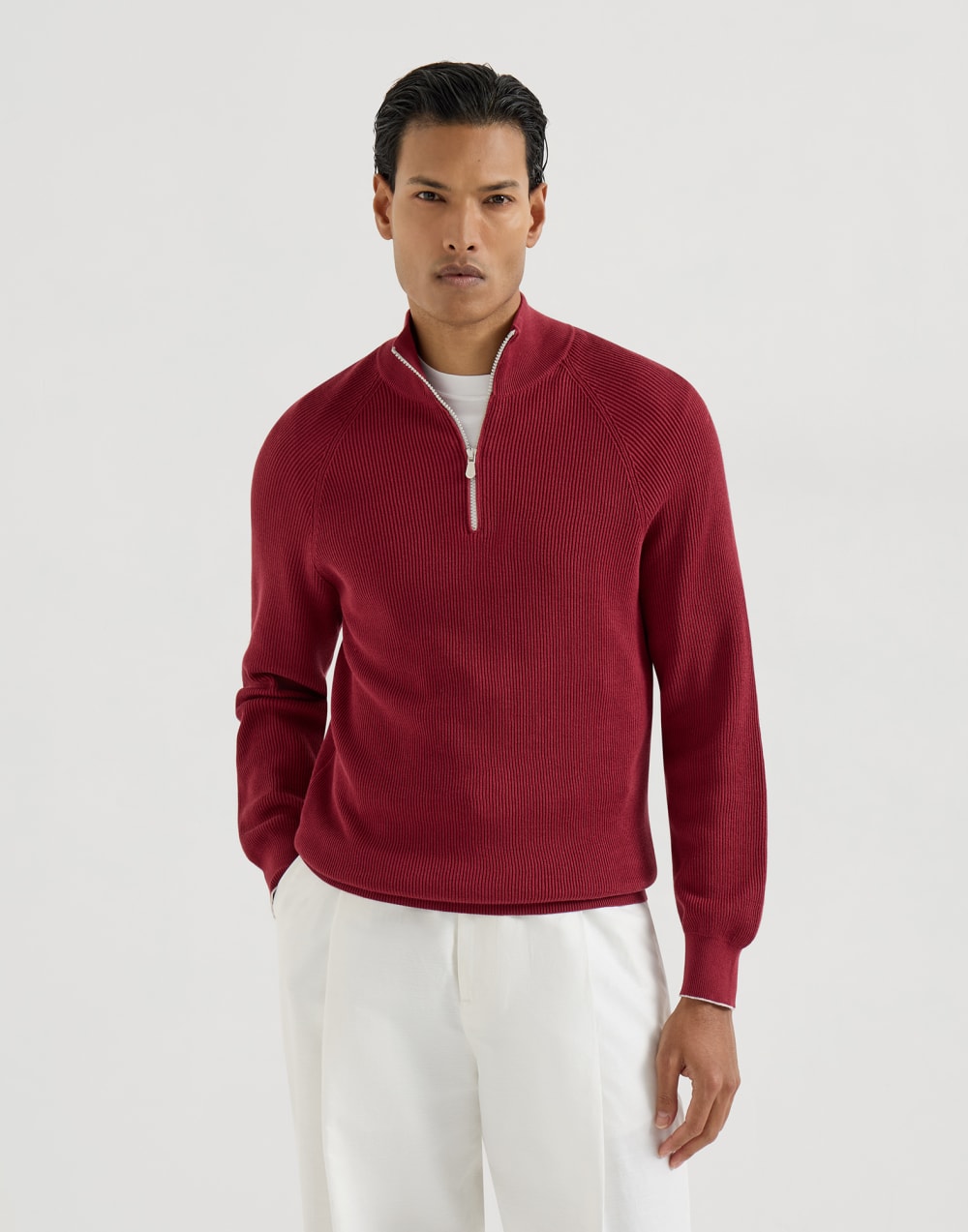 Pullover aus Baumwolle Kirschrot Herren - Brunello Cucinelli