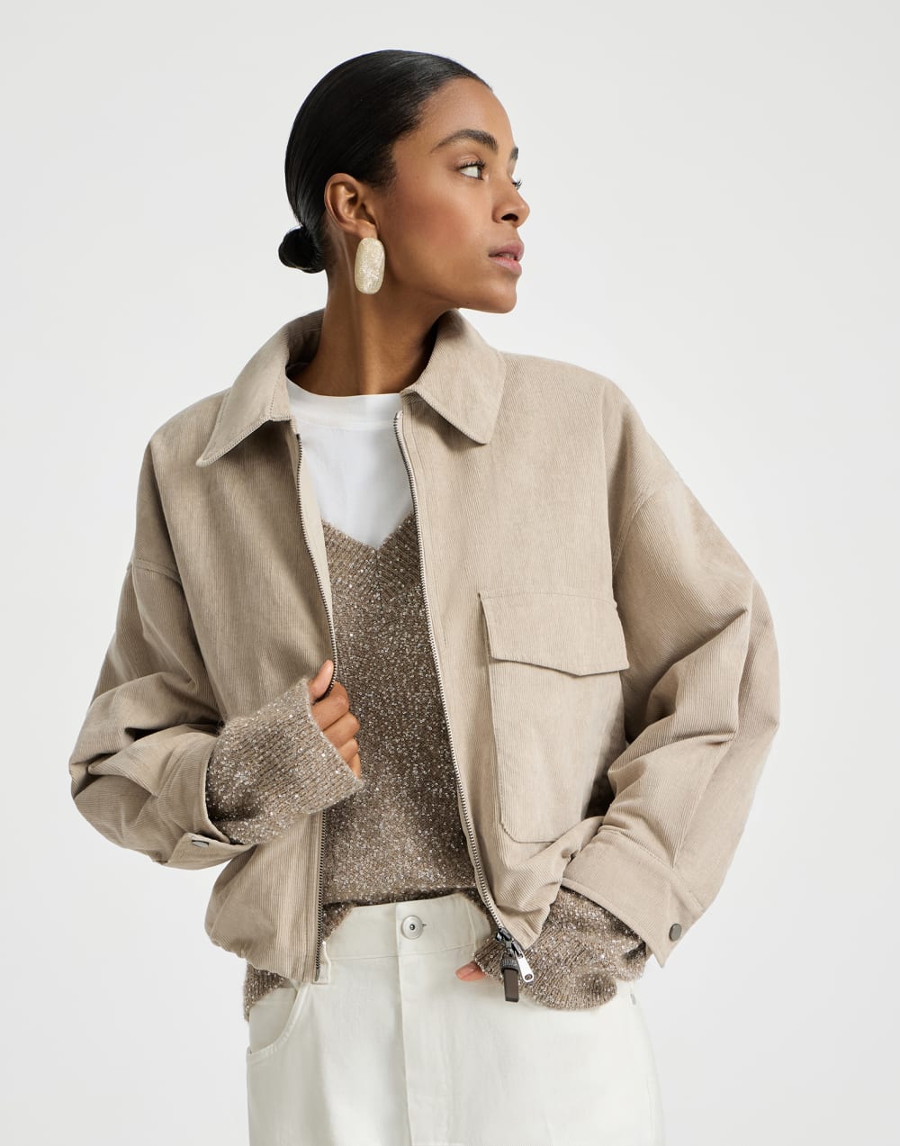 Vintage corduroy outerwear jacket Beige Woman - Brunello Cucinelli