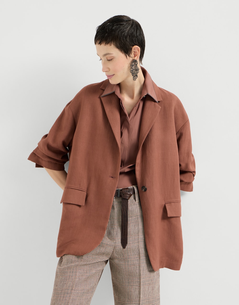 Blazer en sarga Fluid Rojo Ladrillo Mujer - Brunello Cucinelli