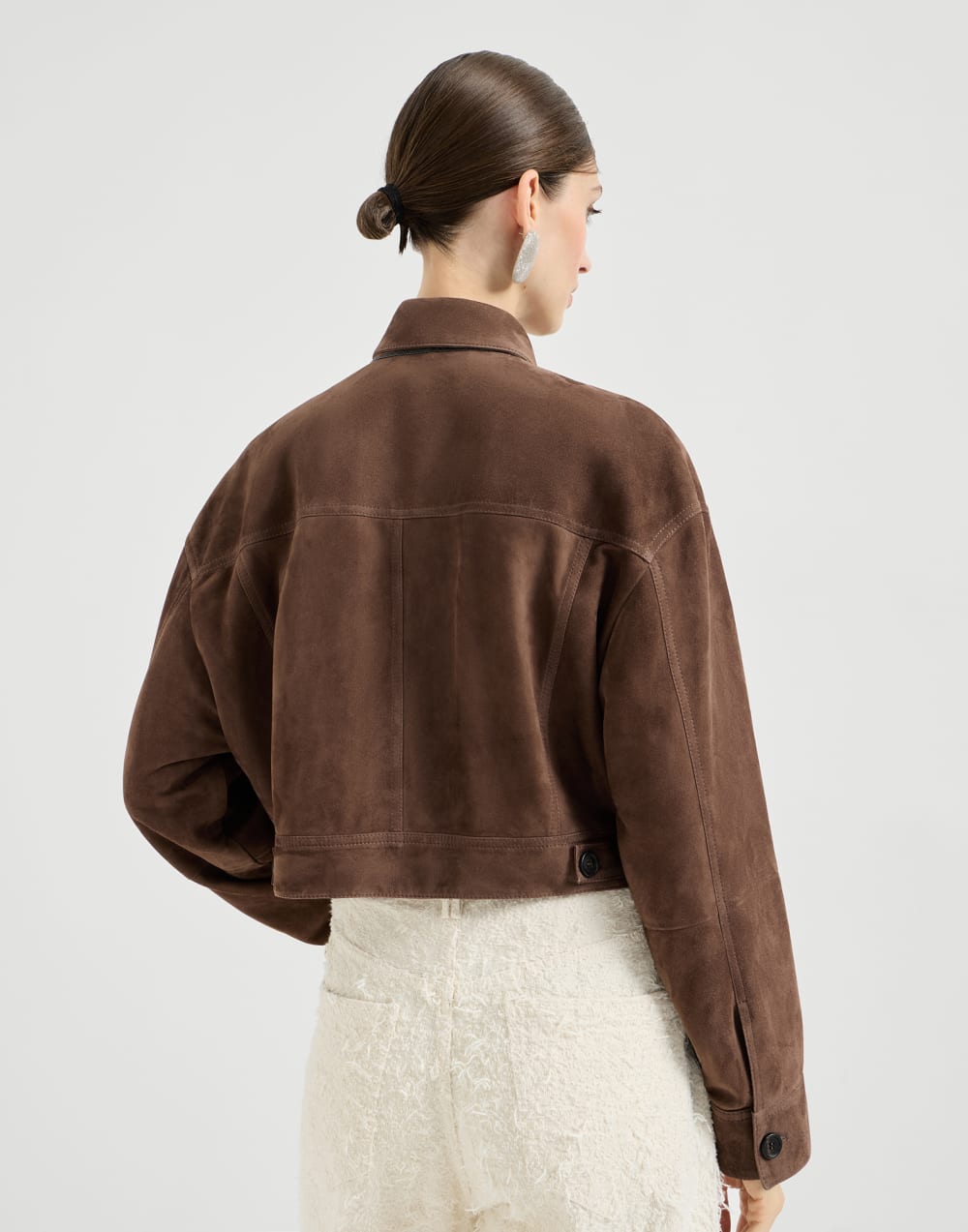 Couture suede cropped outerwear jacket Brown Woman - Brunello Cucinelli