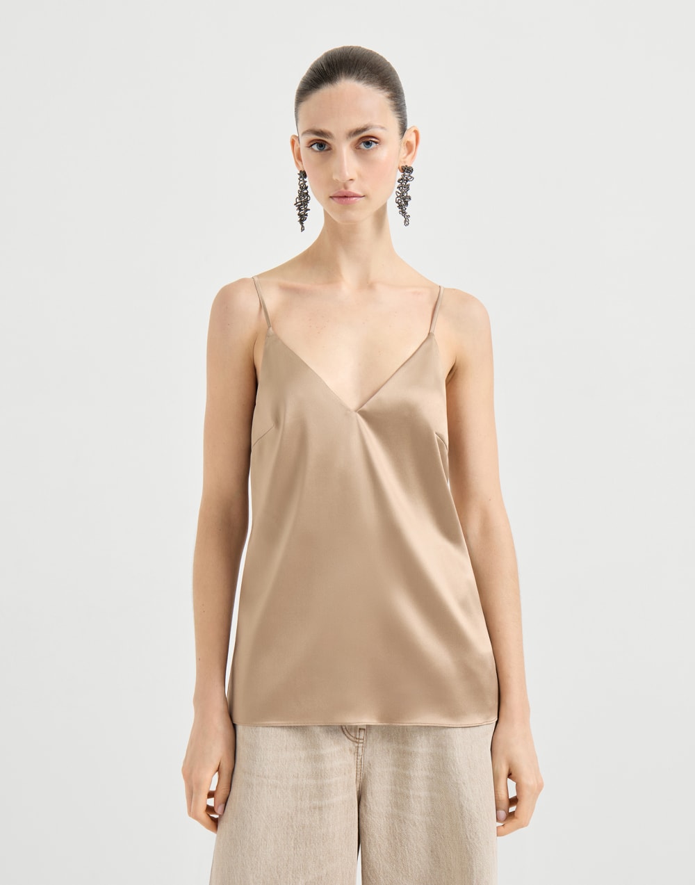 Top de raso de seda stretch Beige Mujer - Brunello Cucinelli