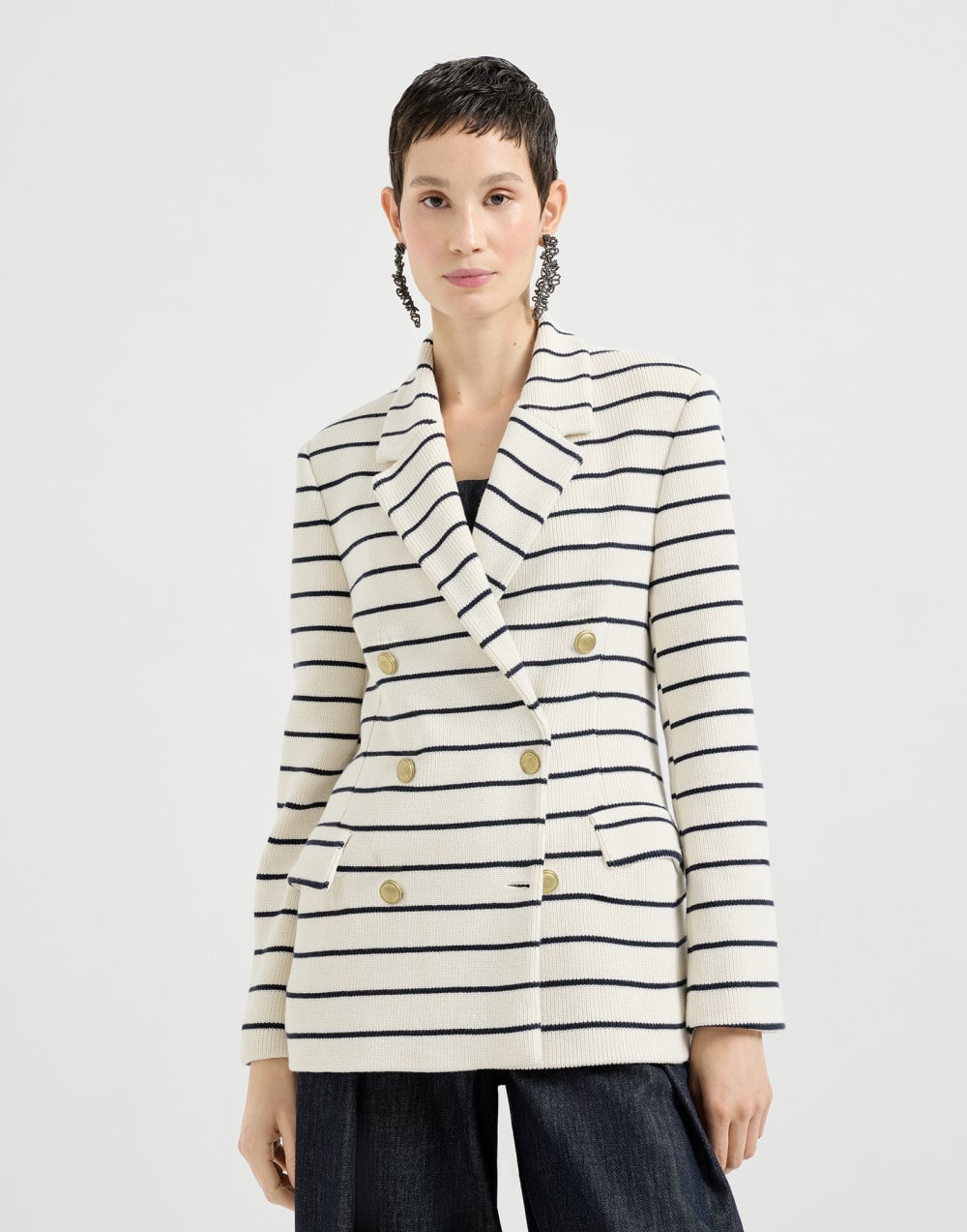 Striped knit blazer Blue Woman - Brunello Cucinelli