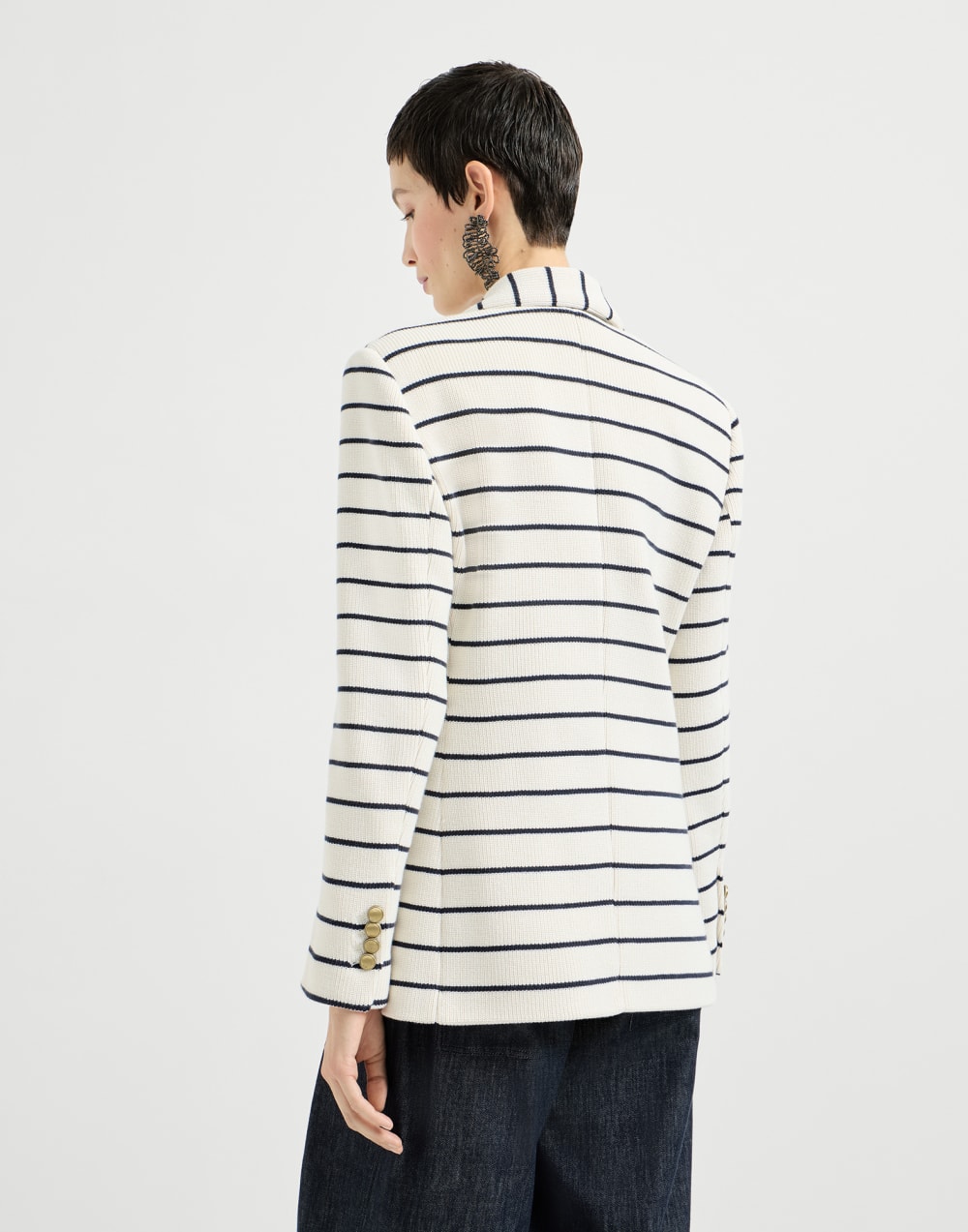 Striped knit blazer Blue Woman - Brunello Cucinelli