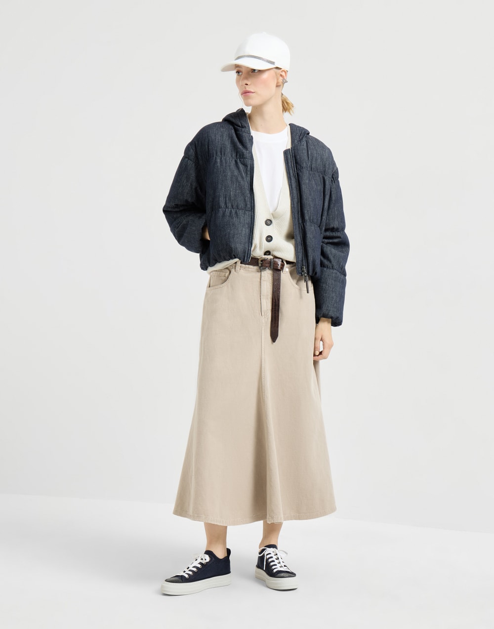 Denim-effect twill down jacket Denim Woman - Brunello Cucinelli