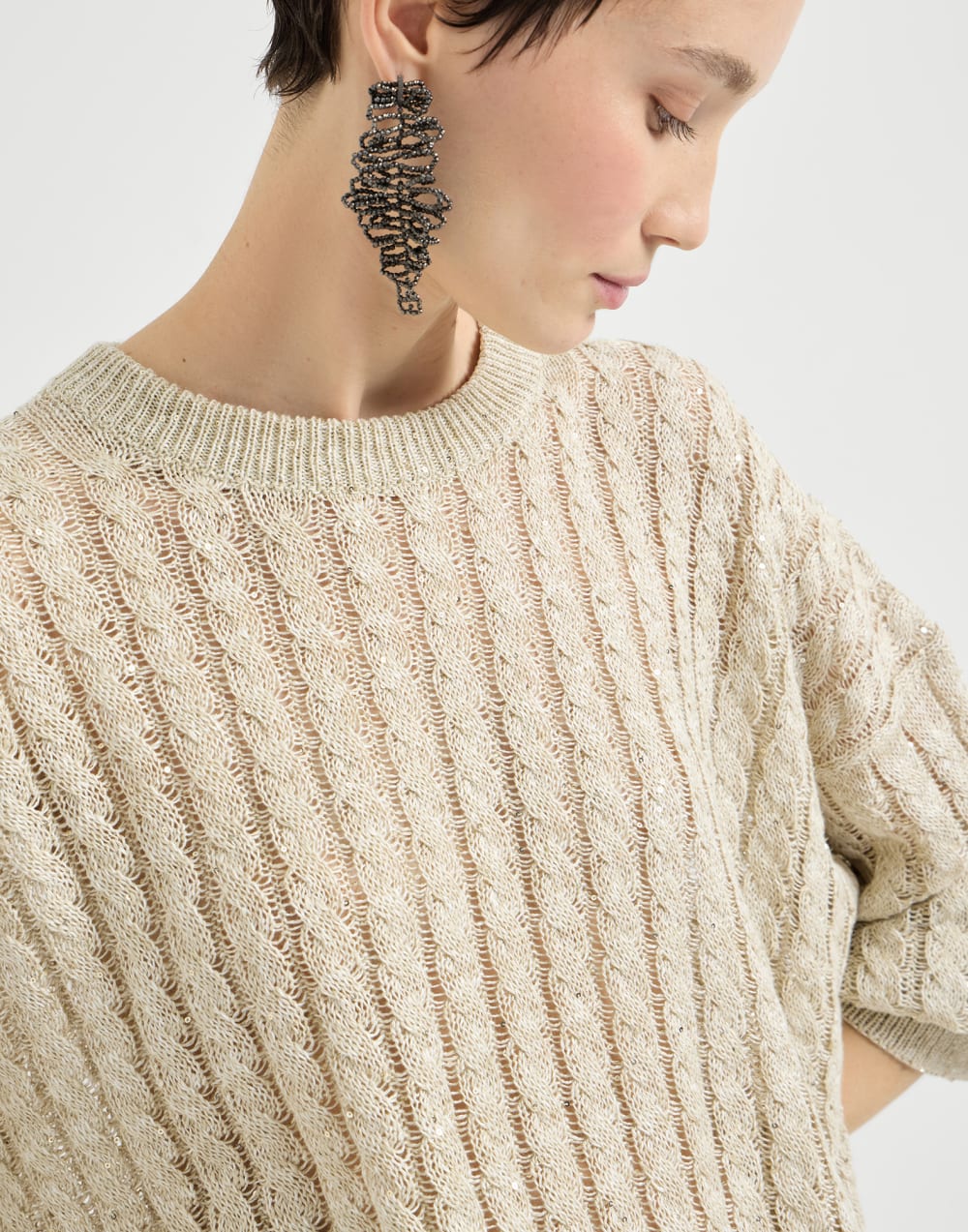 闪烁麻花织衫 米黄 女款 - Brunello Cucinelli