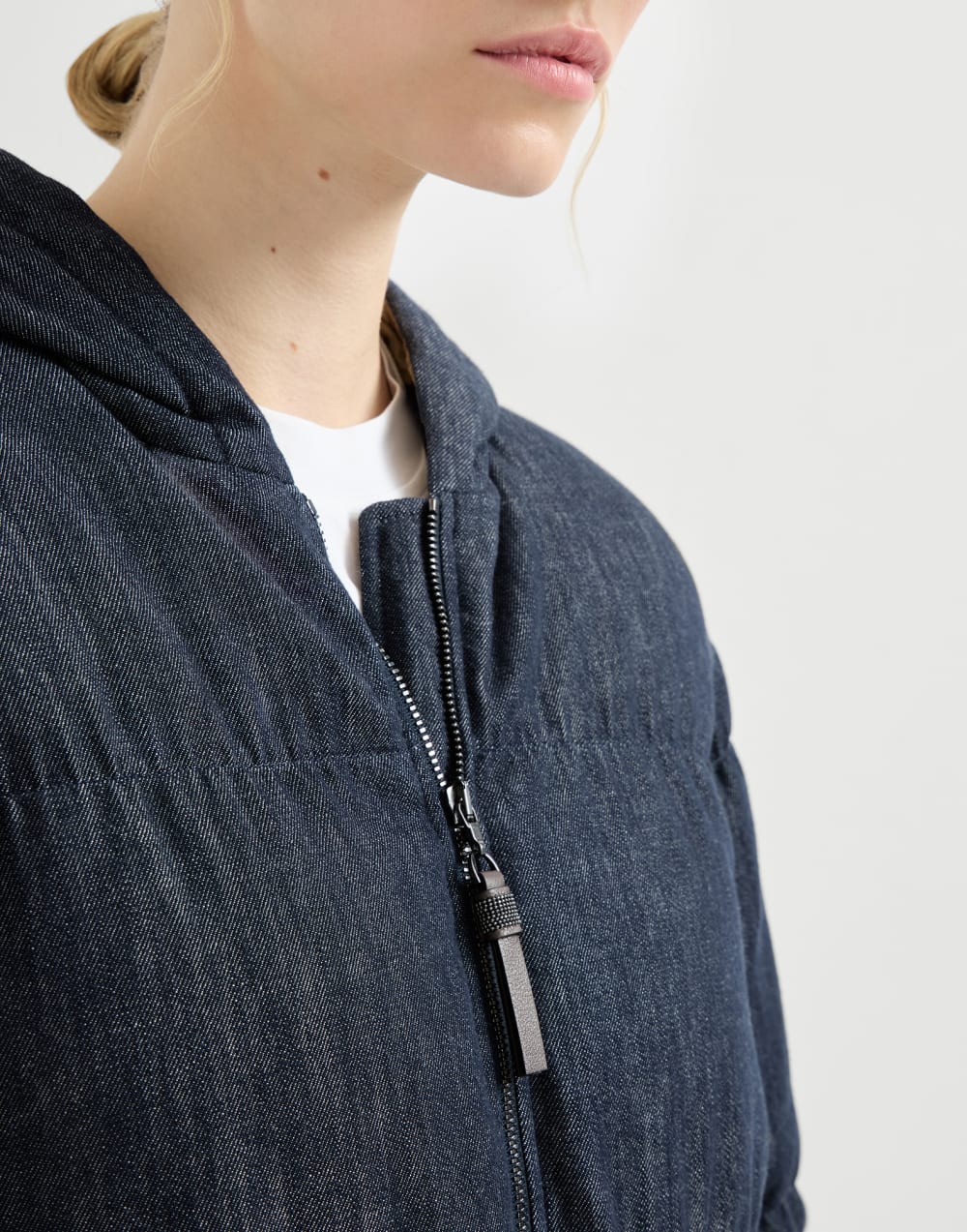 Denim-effect twill down jacket Denim Woman - Brunello Cucinelli