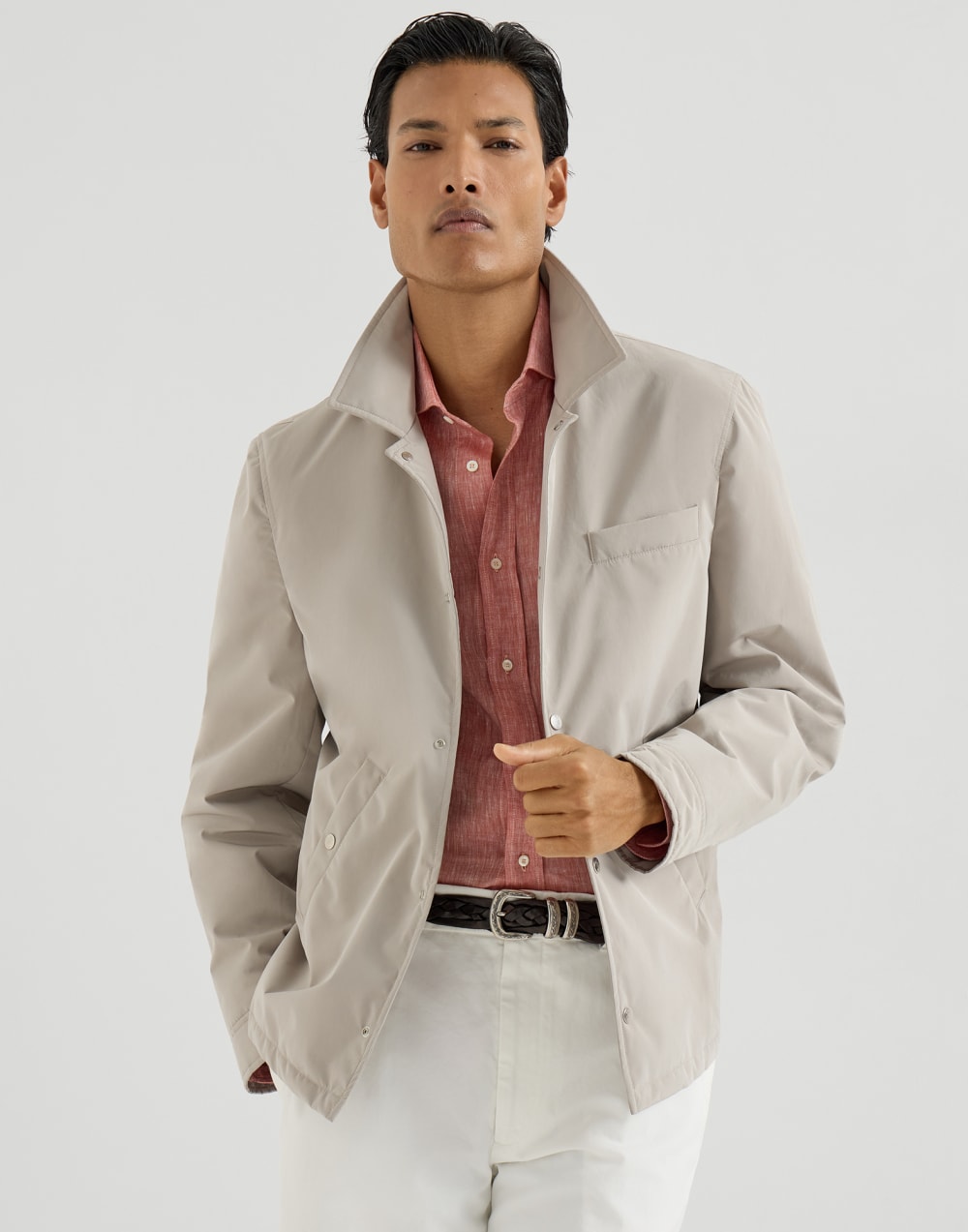 Bonded nylon outerwear jacket Dove Grey Man - Brunello Cucinelli