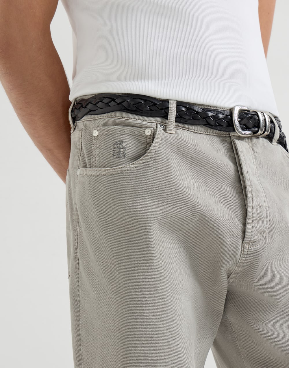 Garment-dyed denim trousers Light Grey Man - Brunello Cucinelli