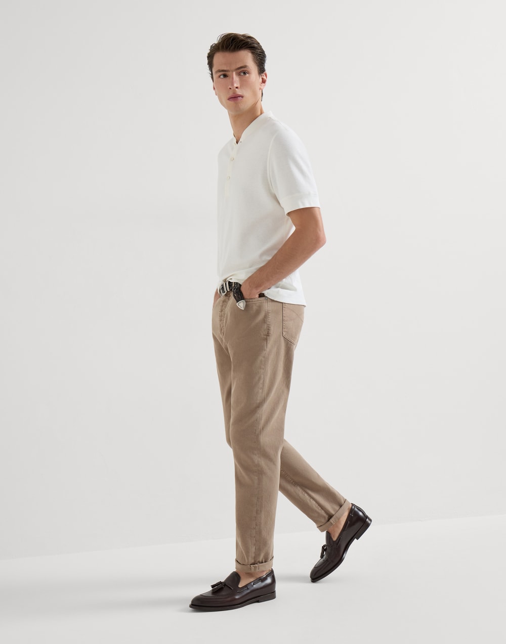 Garment-dyed denim trousers Light Brown Man - Brunello Cucinelli