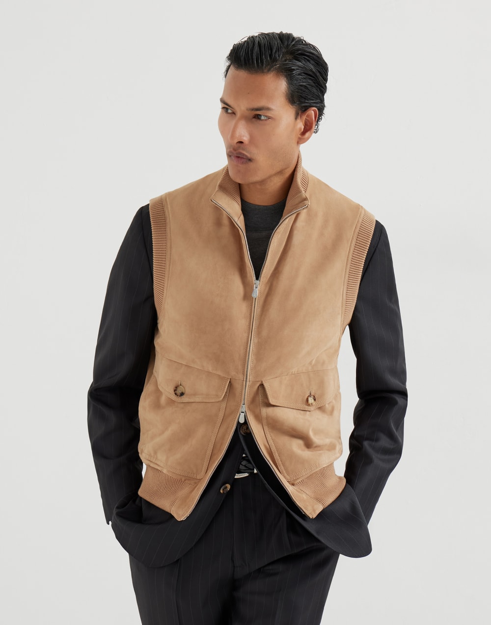Suede vest Light Brown Man - Brunello Cucinelli