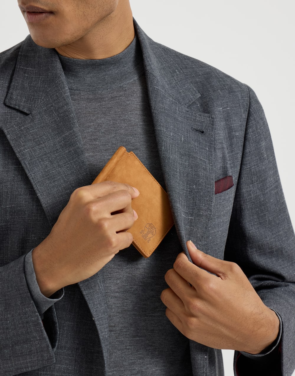 Portemonnaie aus Nubukleder Cognac Herren - Brunello Cucinelli