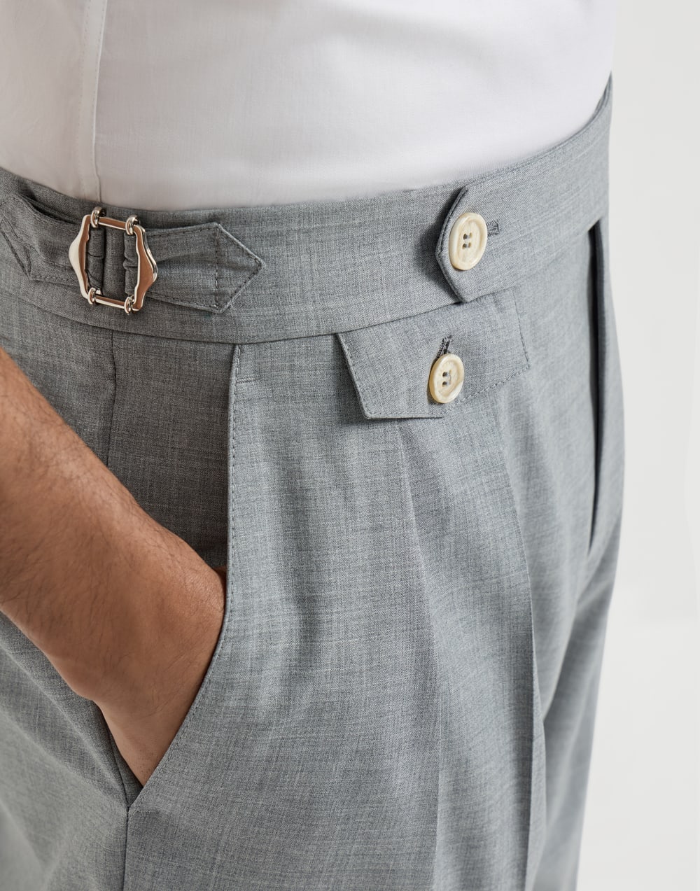 双摺和搭扣设计长裤 灰色 男款 - Brunello Cucinelli