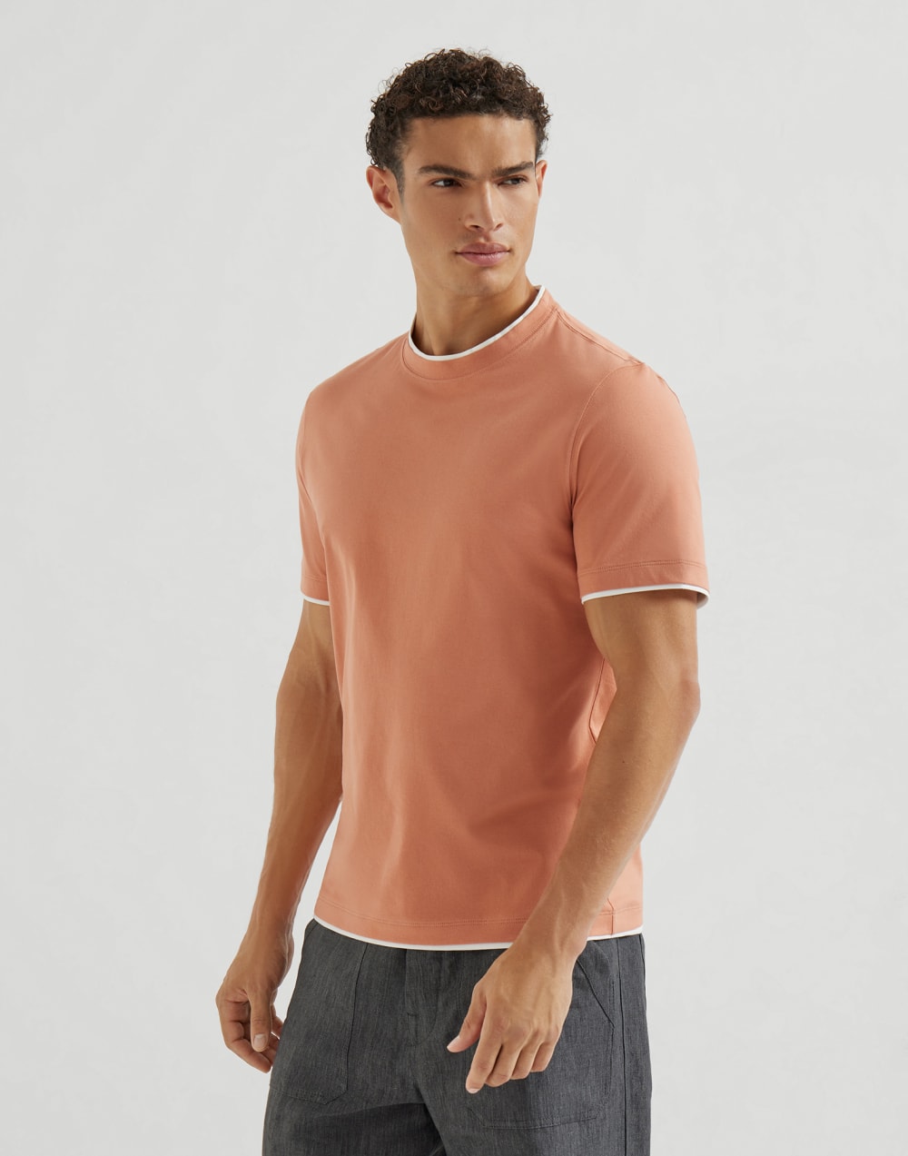 T-shirt with faux-layering Apricot Man - Brunello Cucinelli