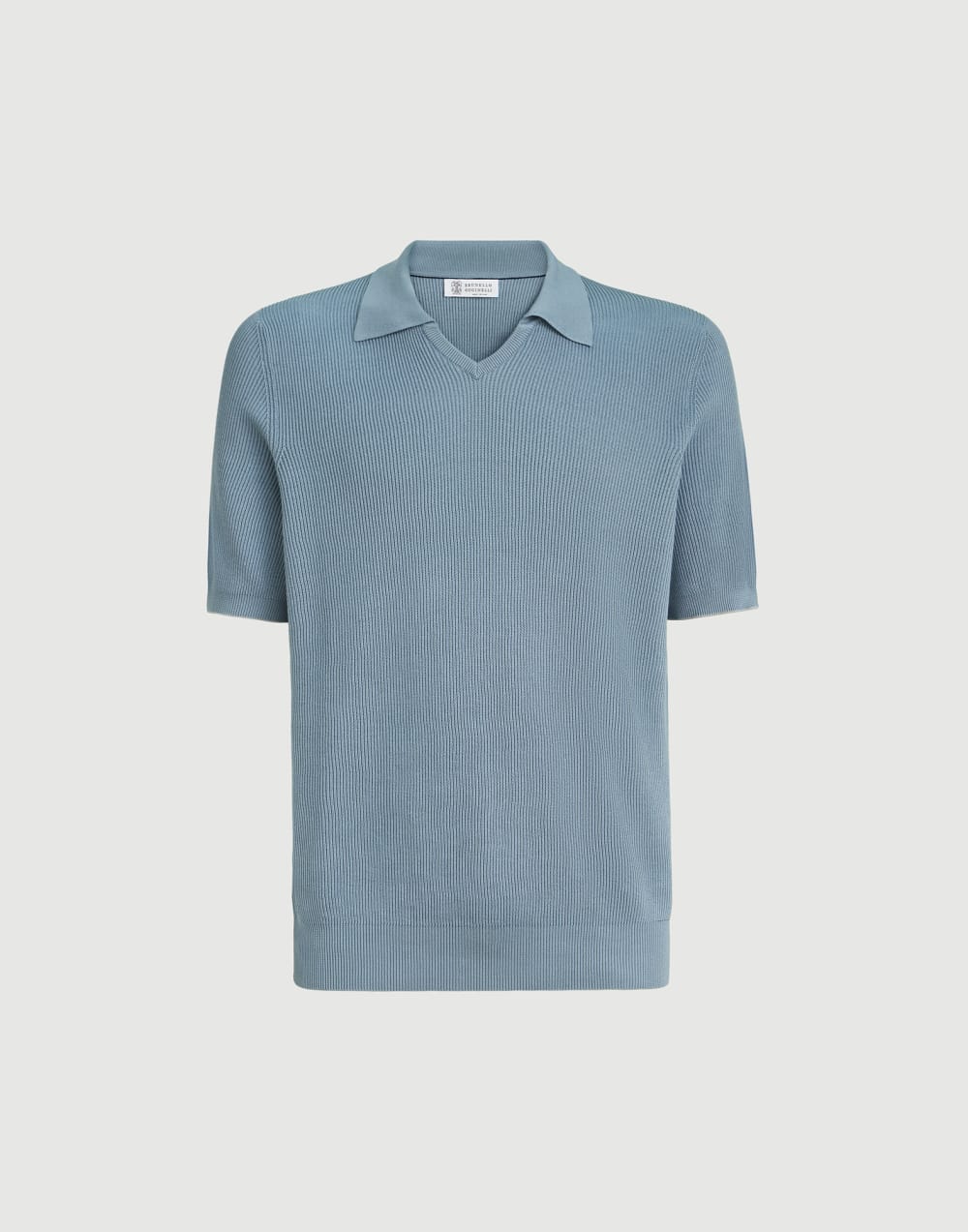 Cotton English rib knit polo Sky Blue Man - Brunello Cucinelli
