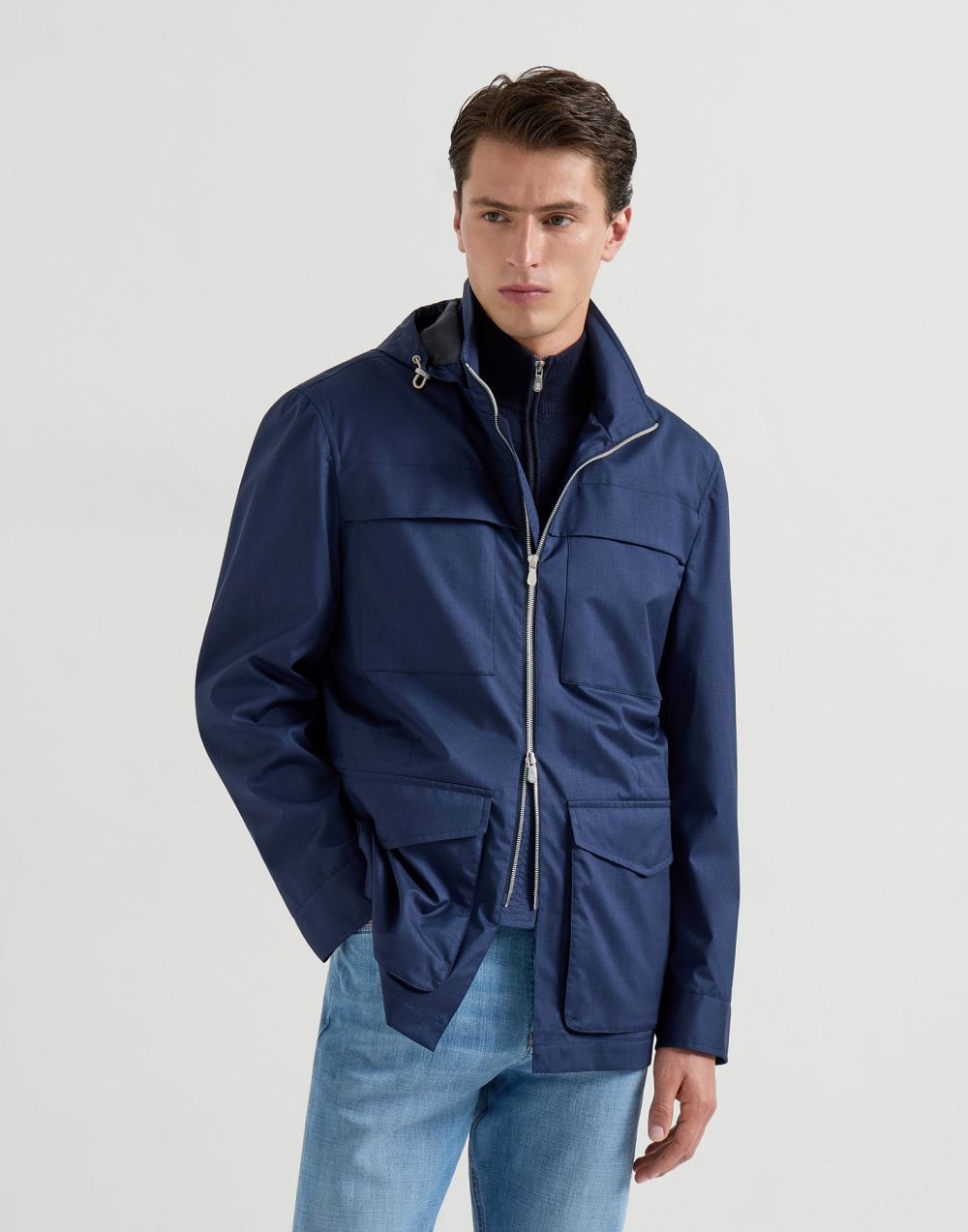 Safari jacket with detachable hood Blue Man - Brunello Cucinelli