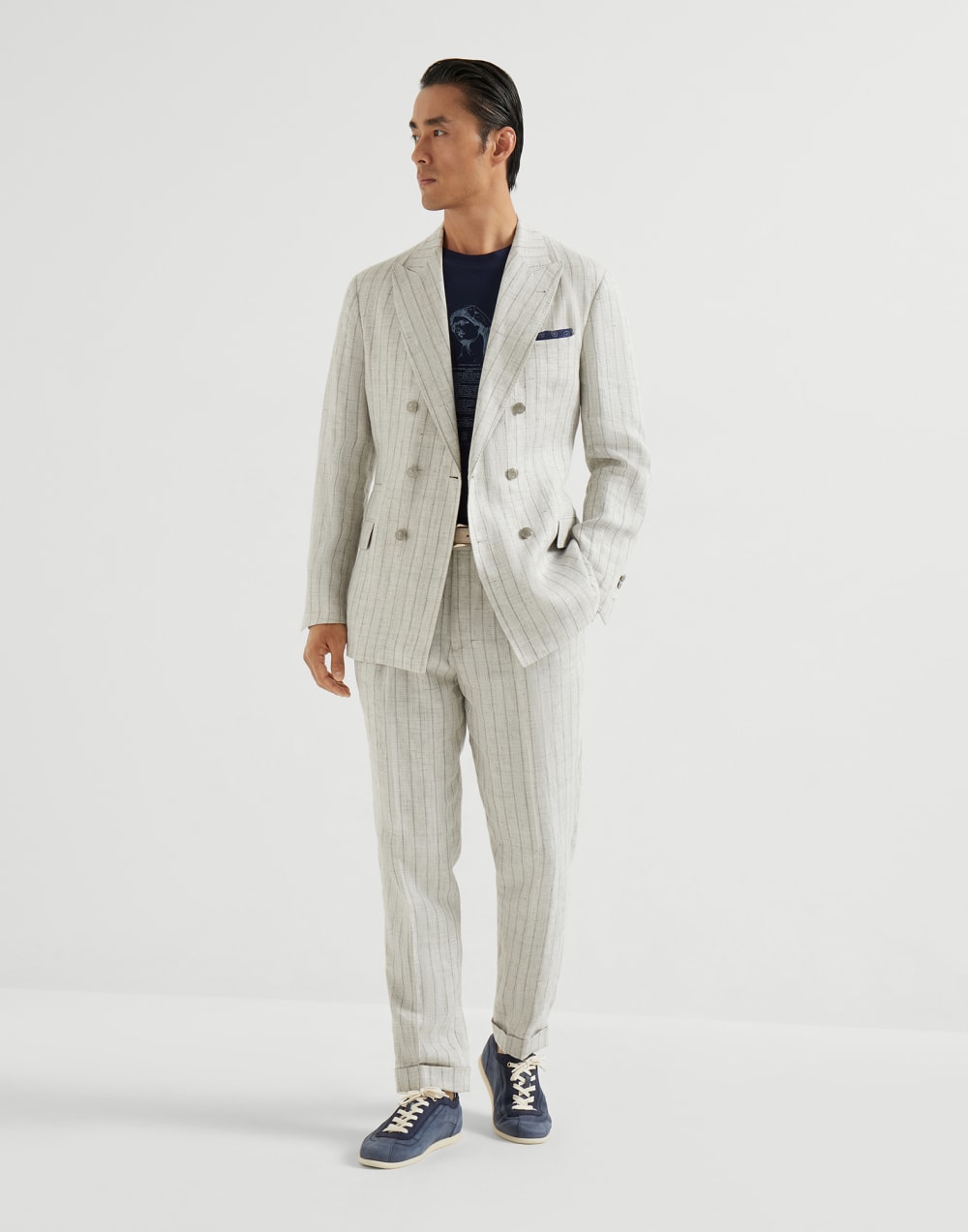 磨砂皮、小牛皮胶底鞋 牛仔蓝 男款 - Brunello Cucinelli