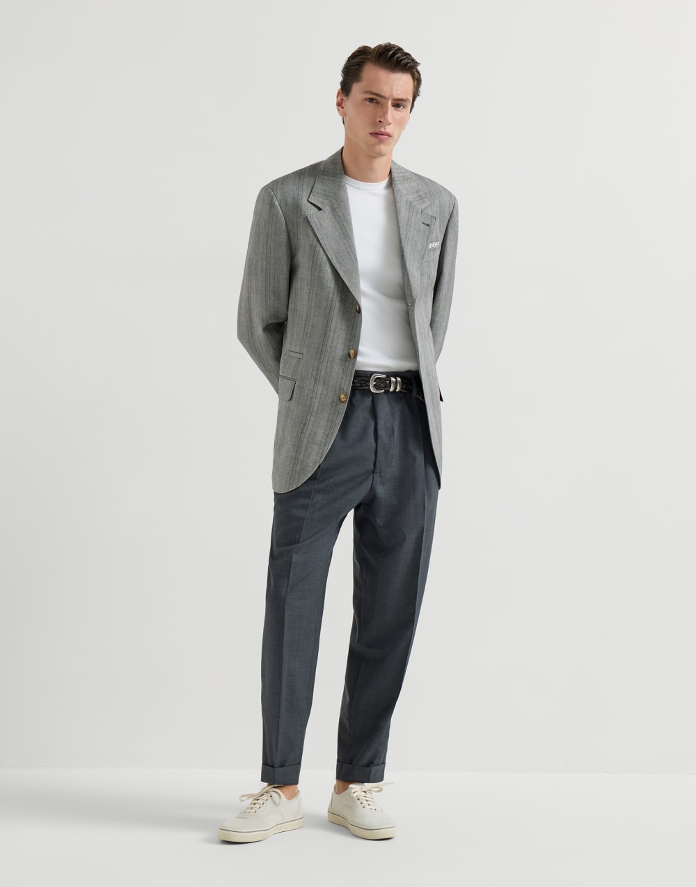 Blazer mit Fischgratmuster Mittelgrau Herren - Brunello Cucinelli
