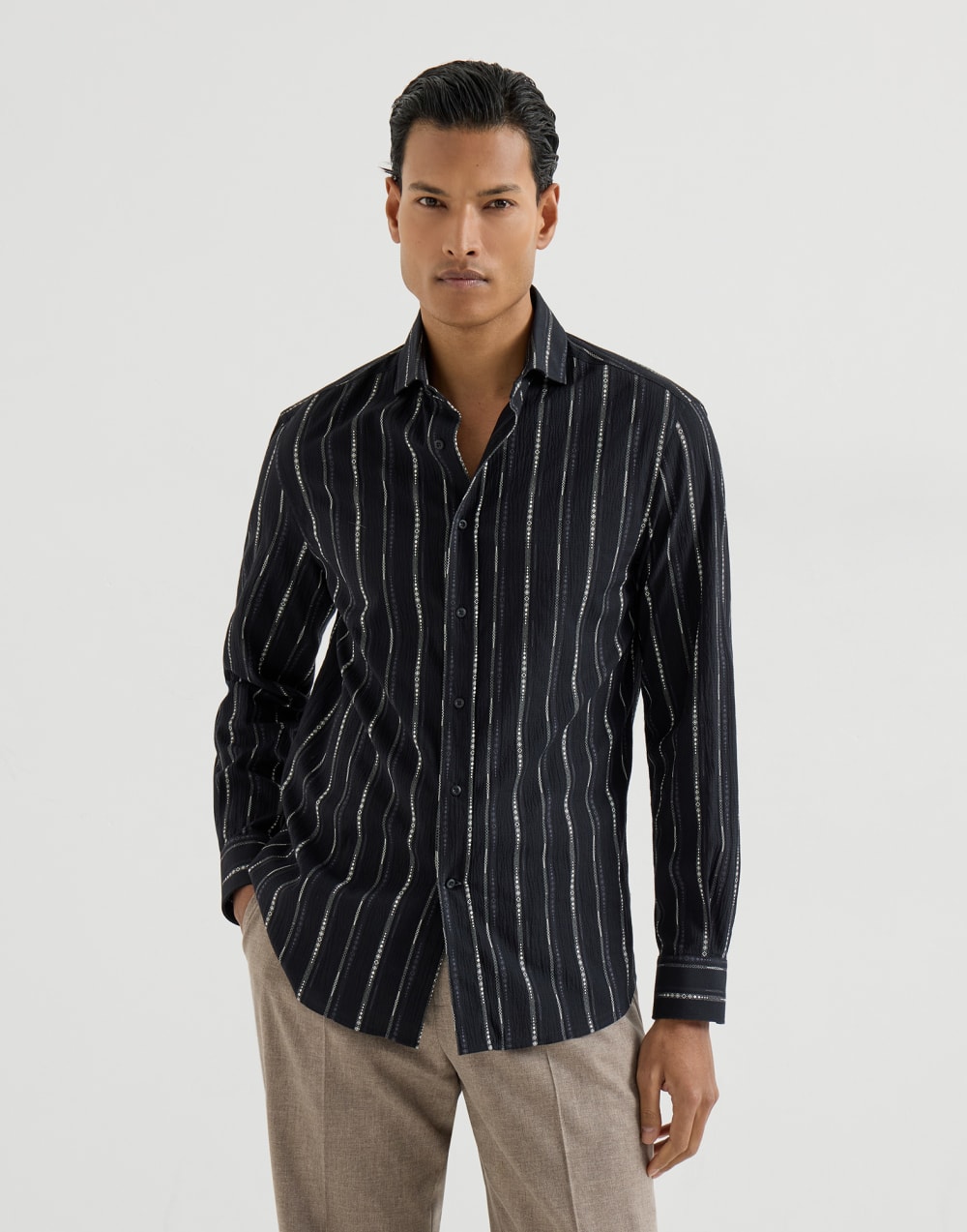 Seersucker shirt Black Man - Brunello Cucinelli