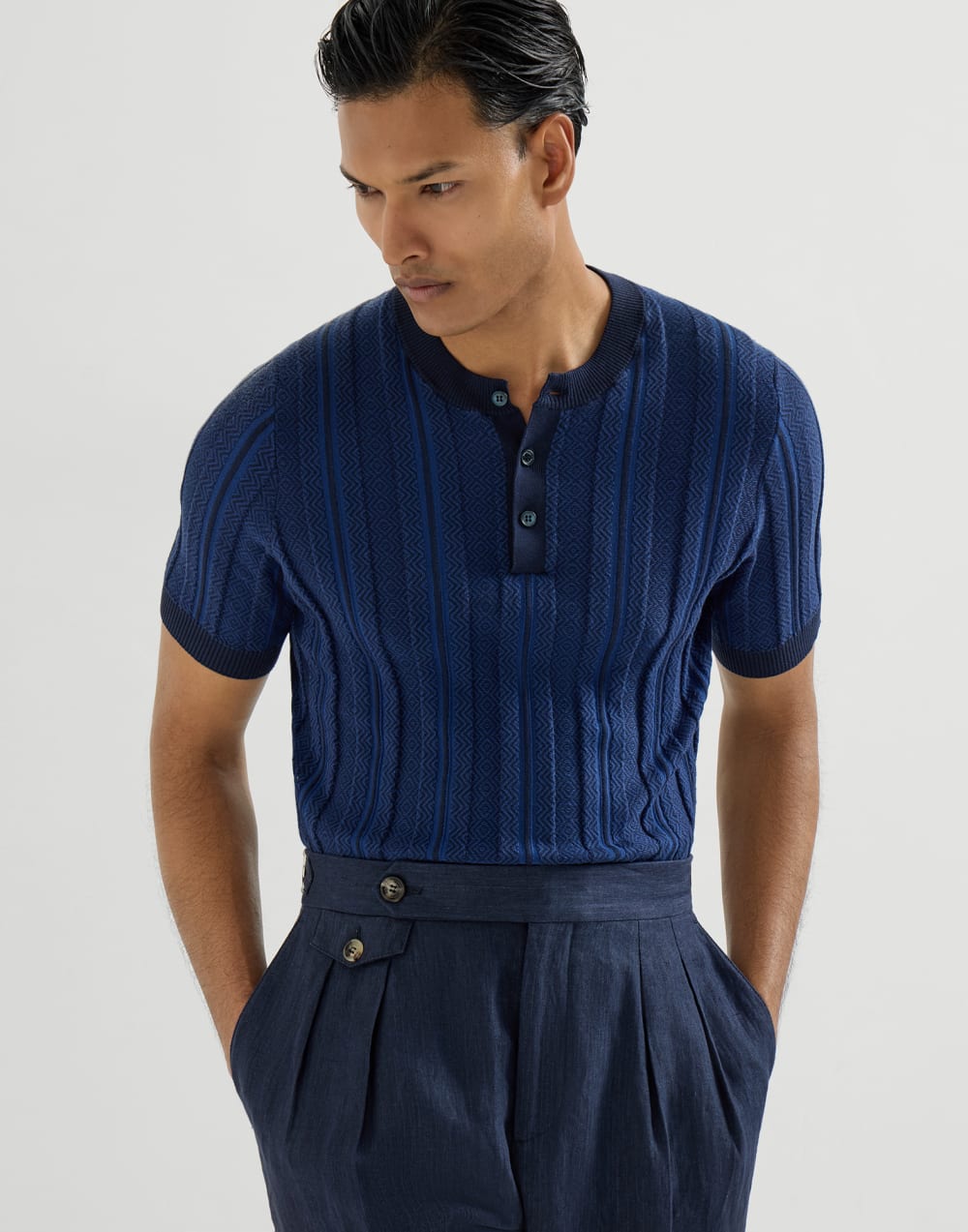 Knit T-shirt Navy Blue Man - Brunello Cucinelli