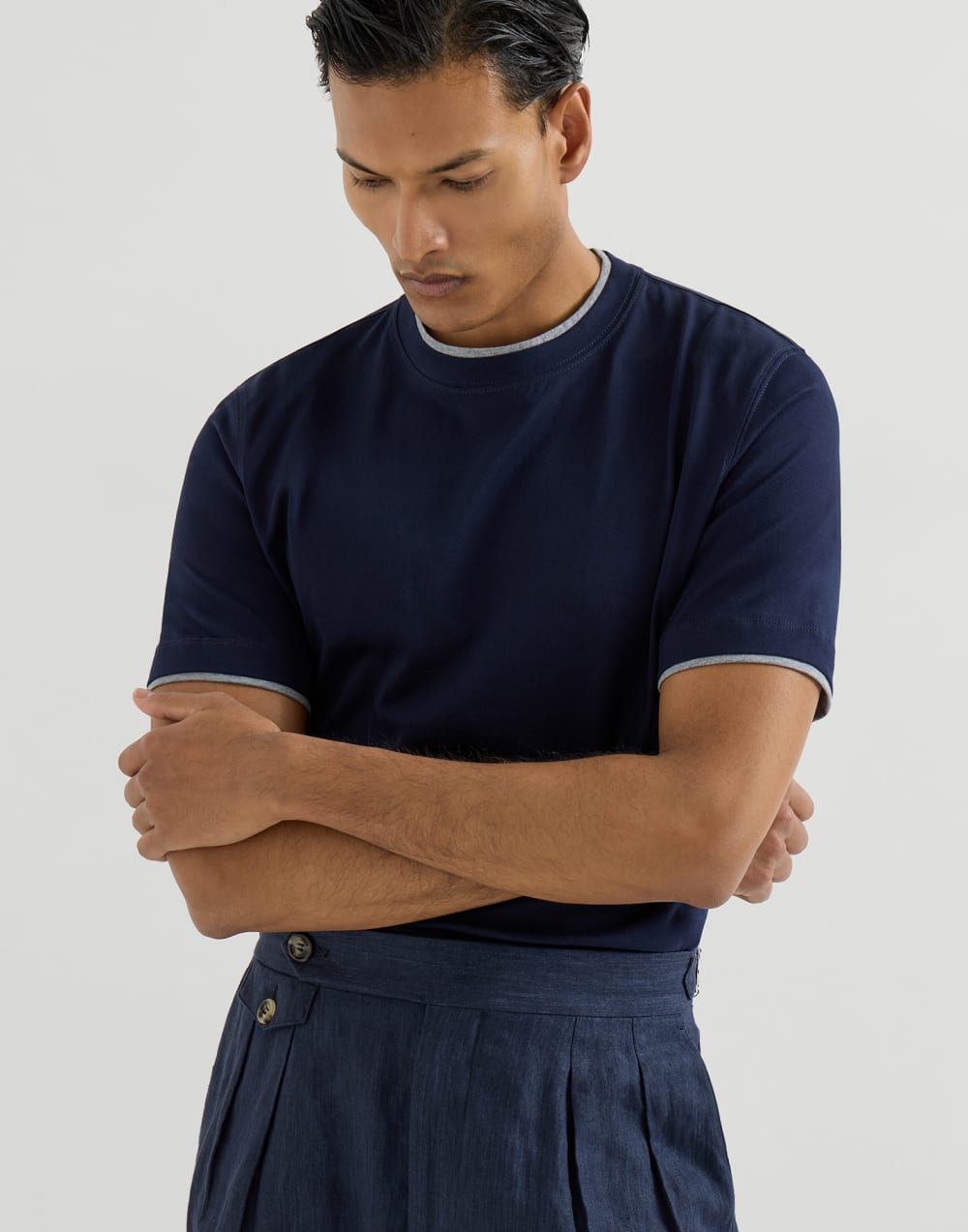 Camiseta con capas de imitación Cobalto Hombre - Brunello Cucinelli