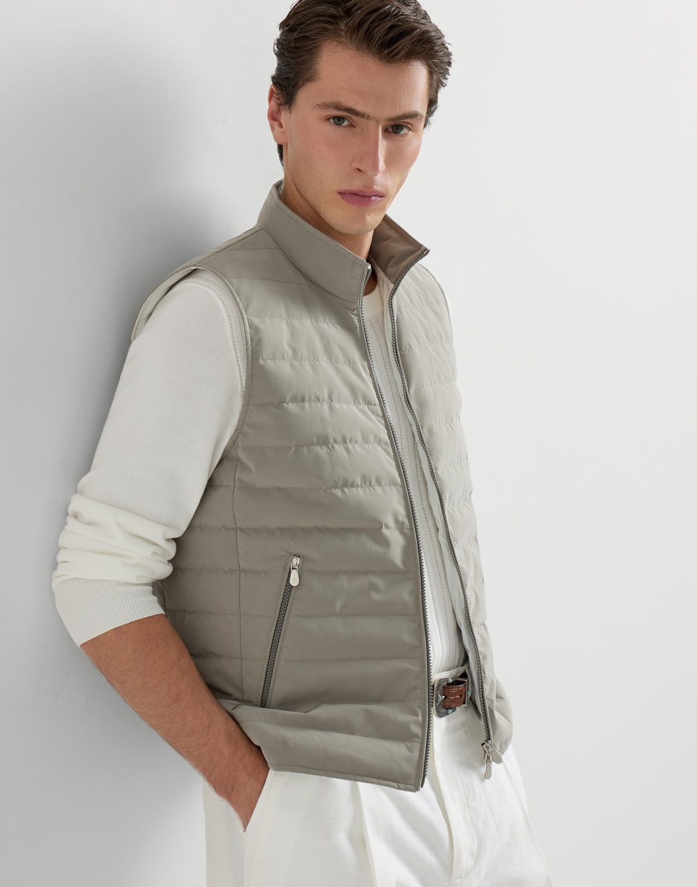 Nylon down vest Khaki Man - Brunello Cucinelli