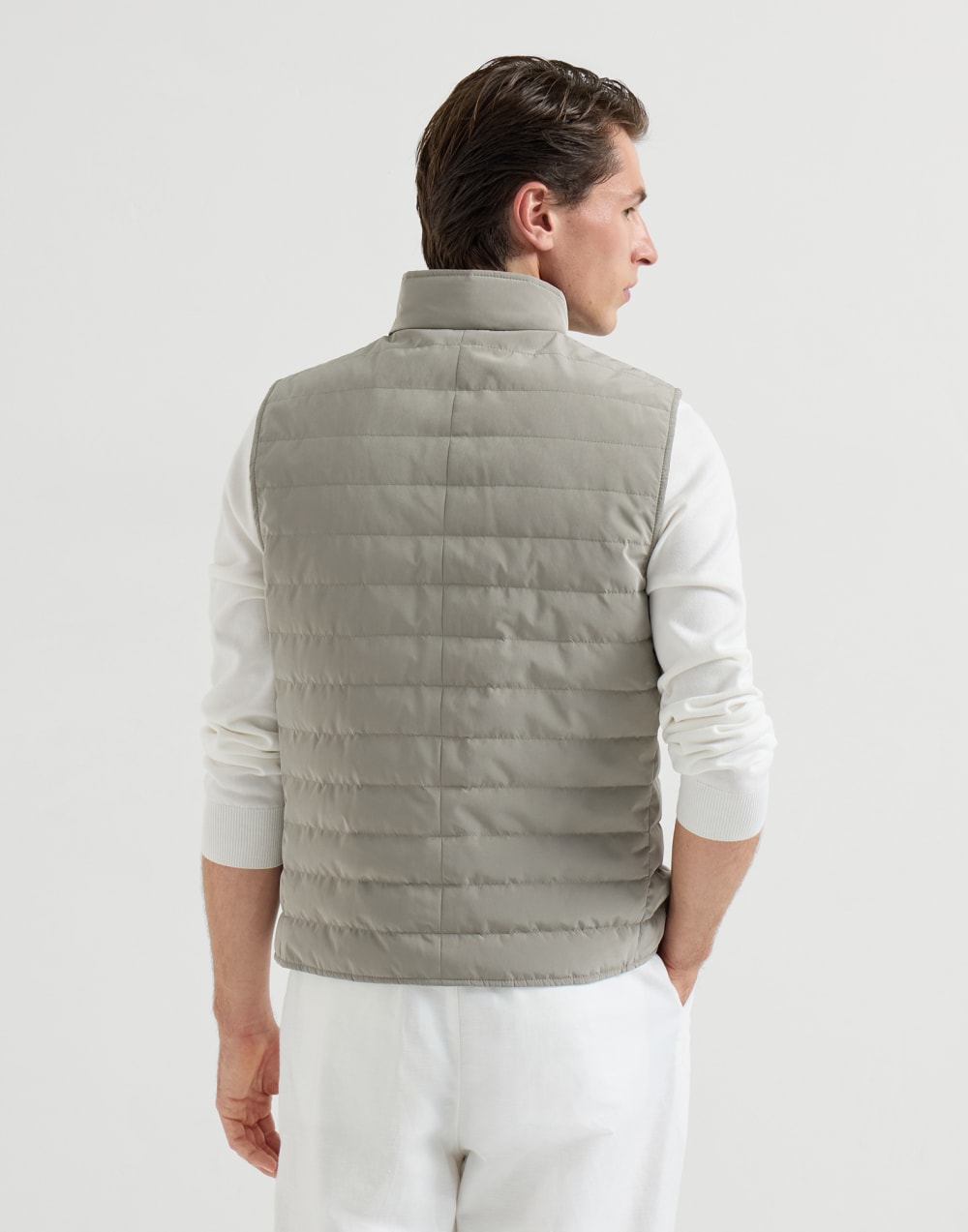 Nylon down vest Khaki Man - Brunello Cucinelli