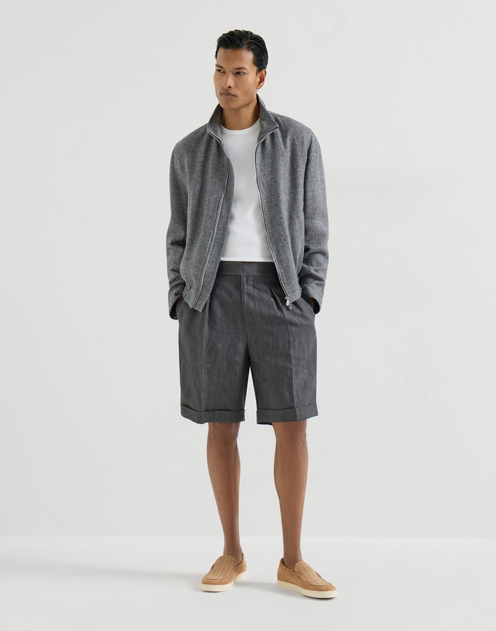 Zapatillas tipo mocasines en piel de ante Marrón Claro Hombre - Brunello Cucinelli