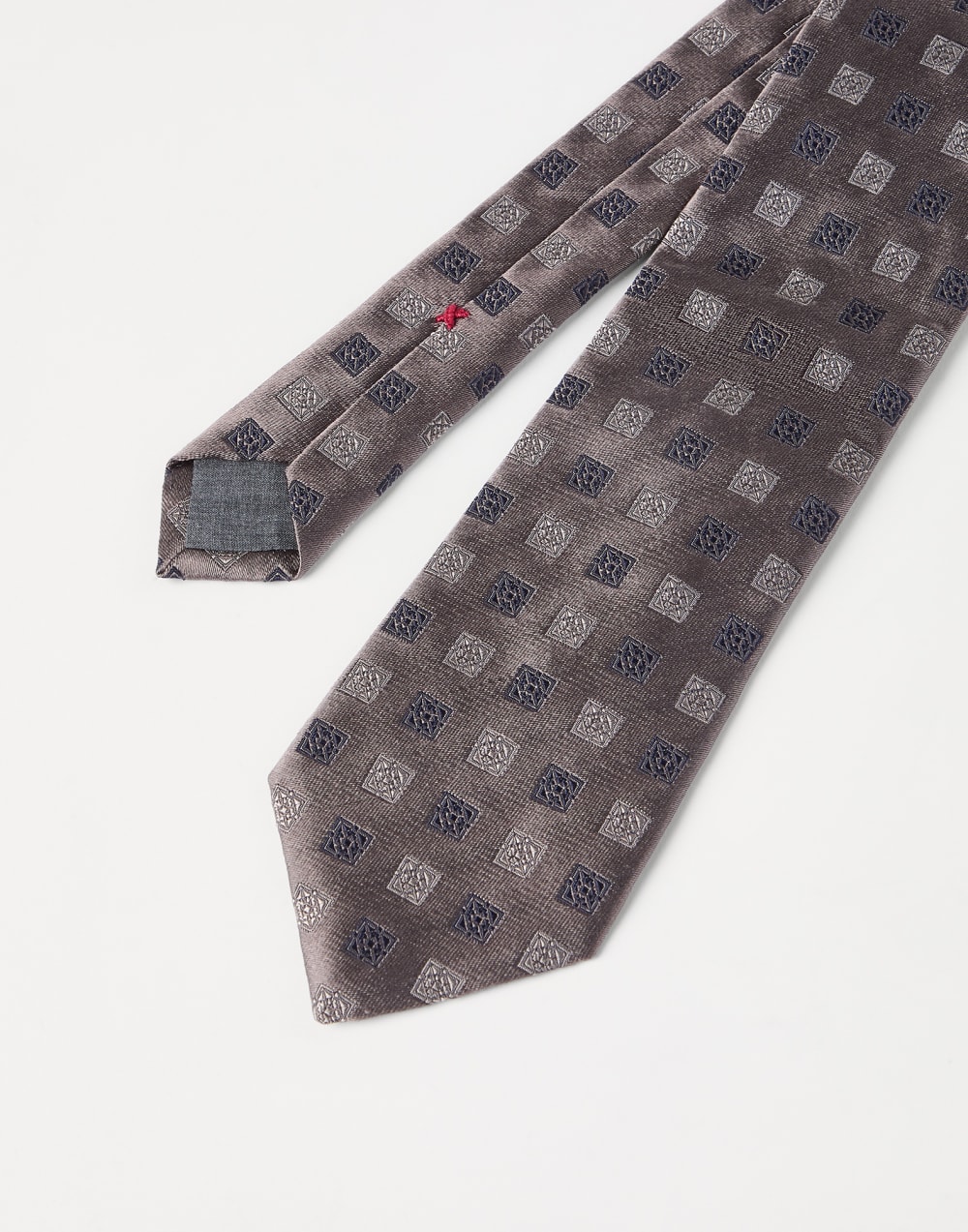 Silk tie with squares pattern Brown Man - Brunello Cucinelli