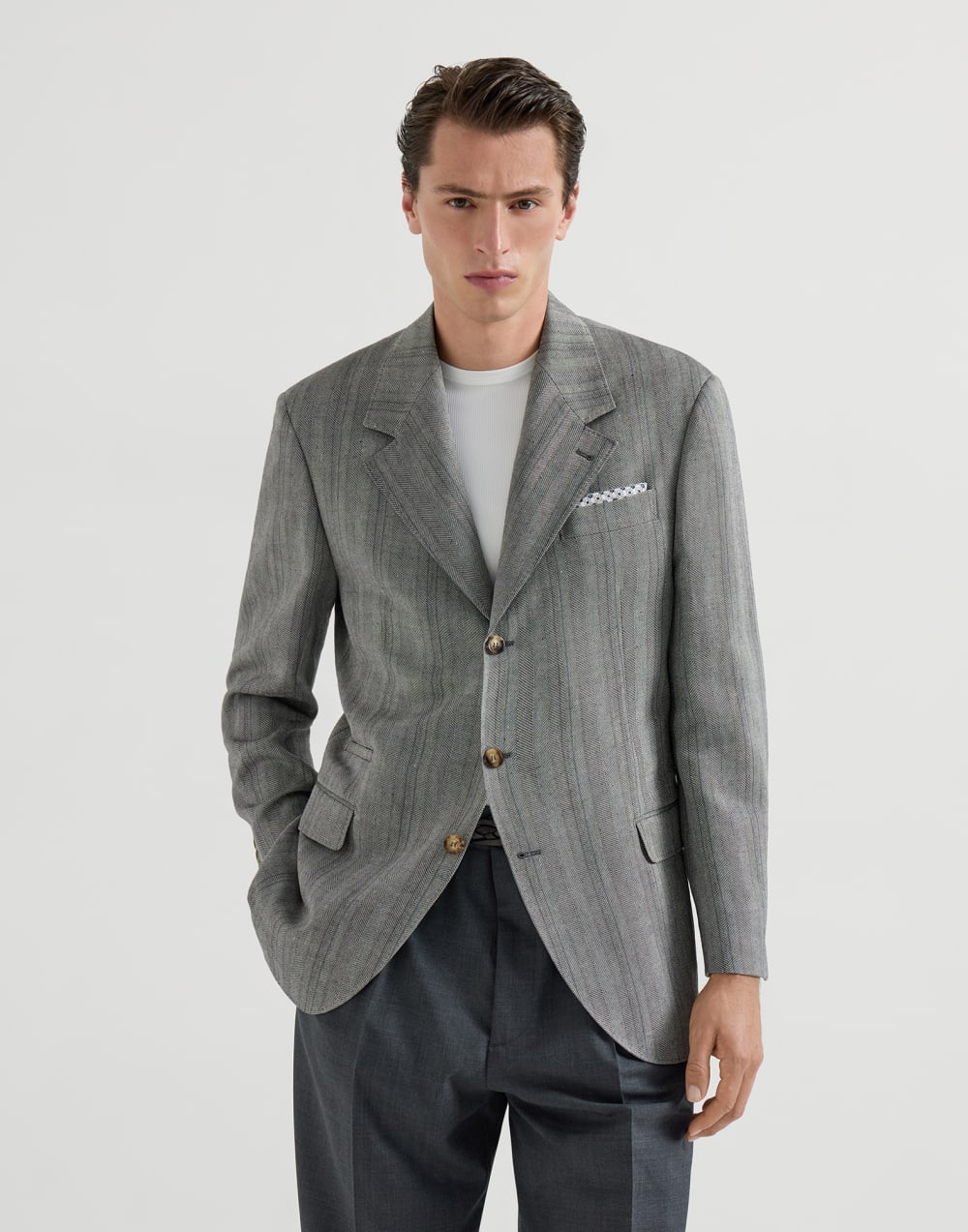 Blazer mit Fischgratmuster Mittelgrau Herren - Brunello Cucinelli