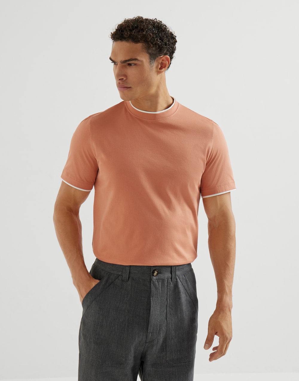 T-shirt with faux-layering Apricot Man - Brunello Cucinelli